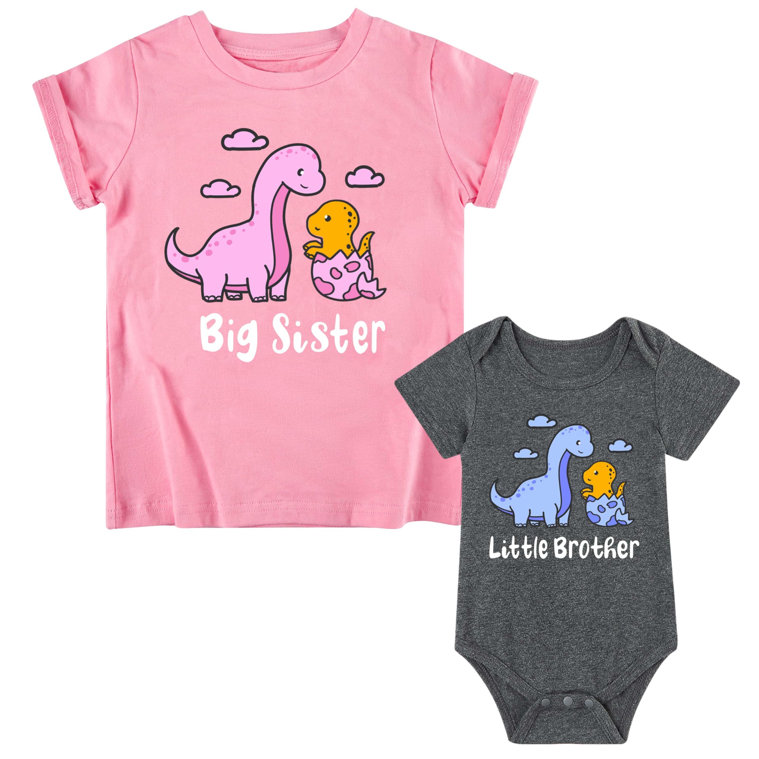 Funnycokid Big Sister Little Brother Matching Outfits - Toddler Girl & Newborn Boy Coordinated Sibling Clothes Set - Perfect for Family Photos, Sibling Bonding & Special Occasions