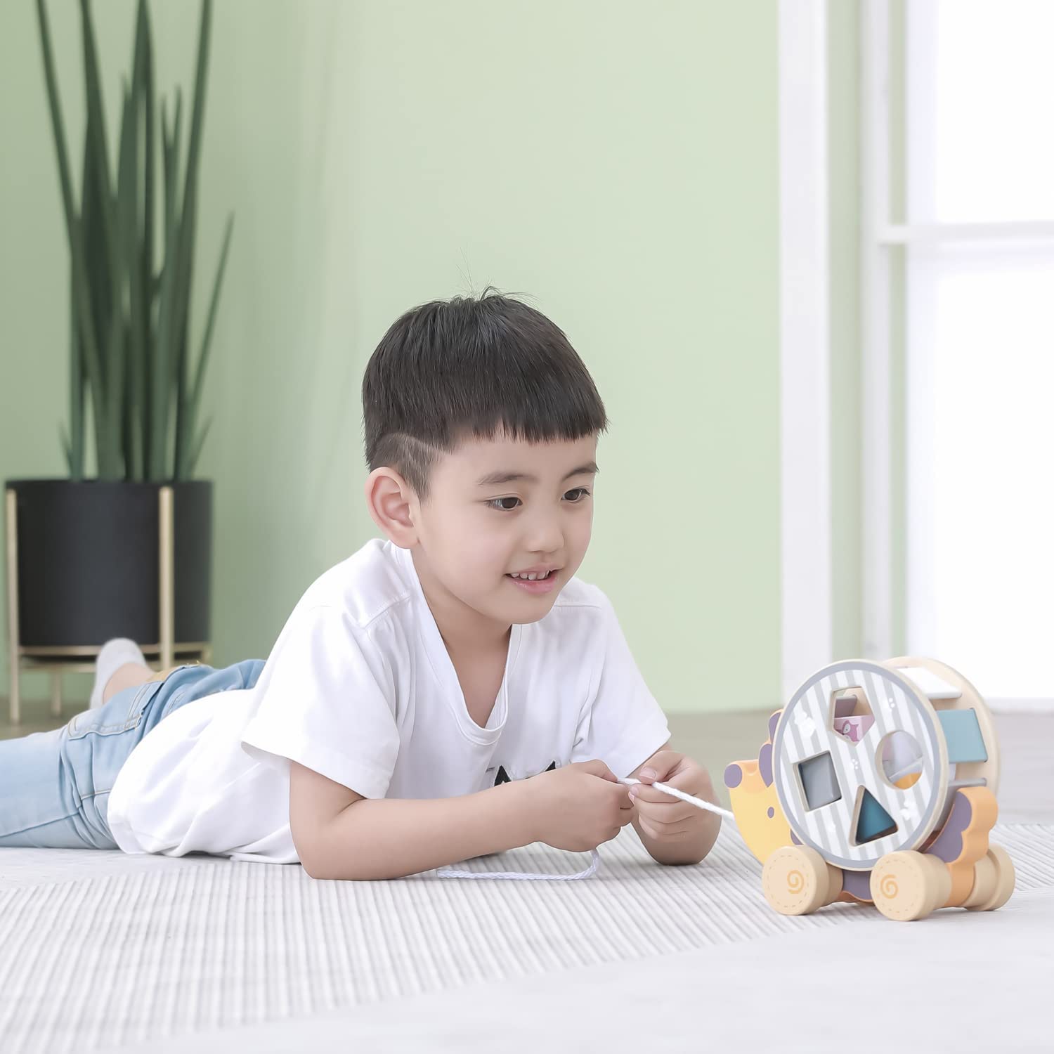 Original Toy Company PolarB Viga Wooden Pull Along Hedgehog Toy with Sorting Wheel - Montessori Learning Toy for Toddlers, Perfect for Early Childhood Development & Sensory Play