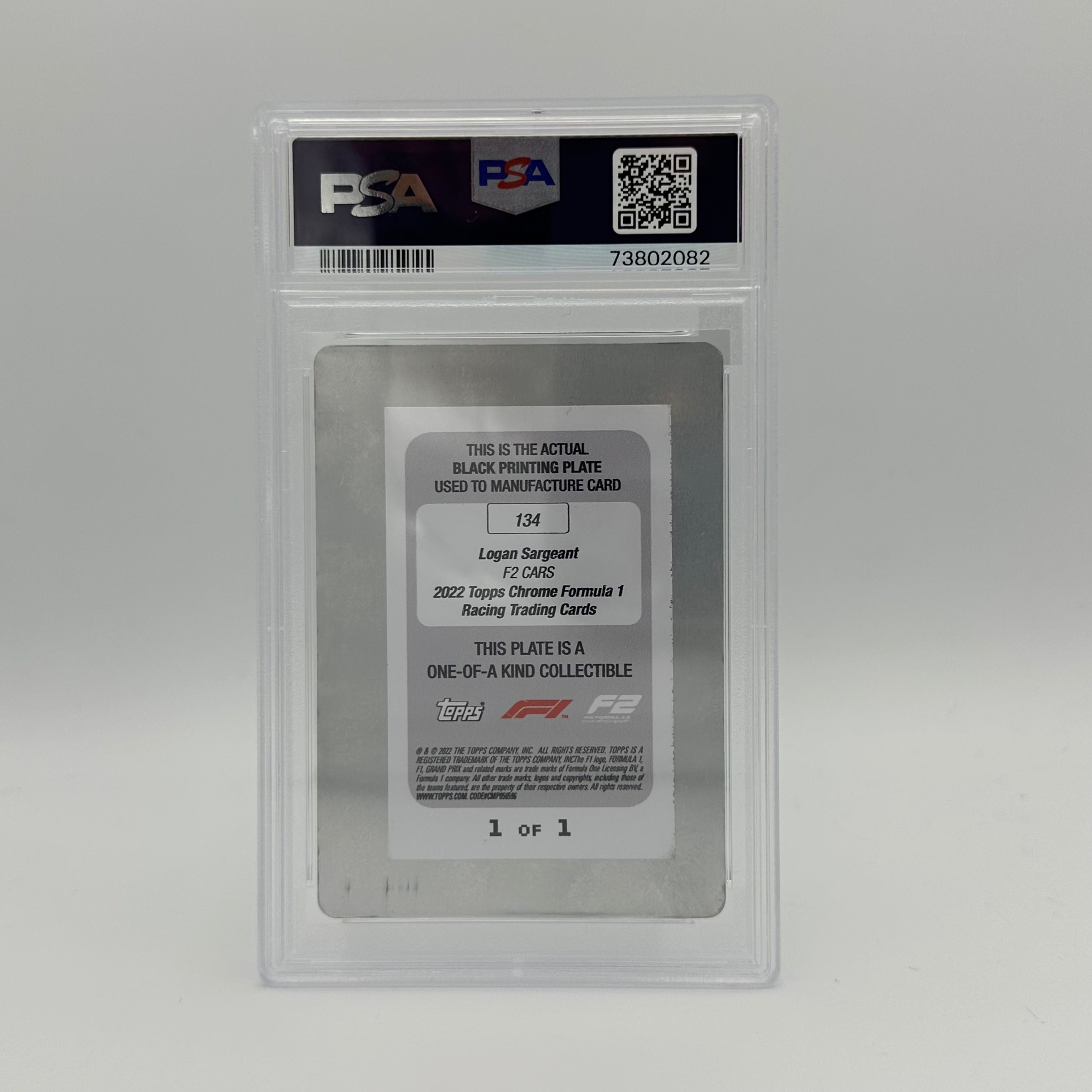 PSA Authentic Logan Sargeant #134 Black Printing Plate - Perfect for F1 Racing Fans, Collectors & Memorabilia Displays