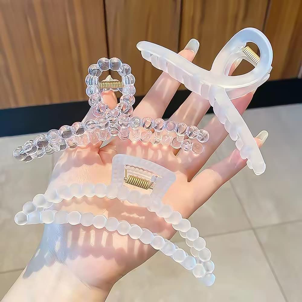 Non-Slip Matte Clear Hair Claw Clips - Large Strong Hold Jaw Clamps for Thick Hair | Butterfly Hairpins Fashion Accessories for Women (3 Pack) | Perfect for Workouts, Office & Everyday Hairstyles