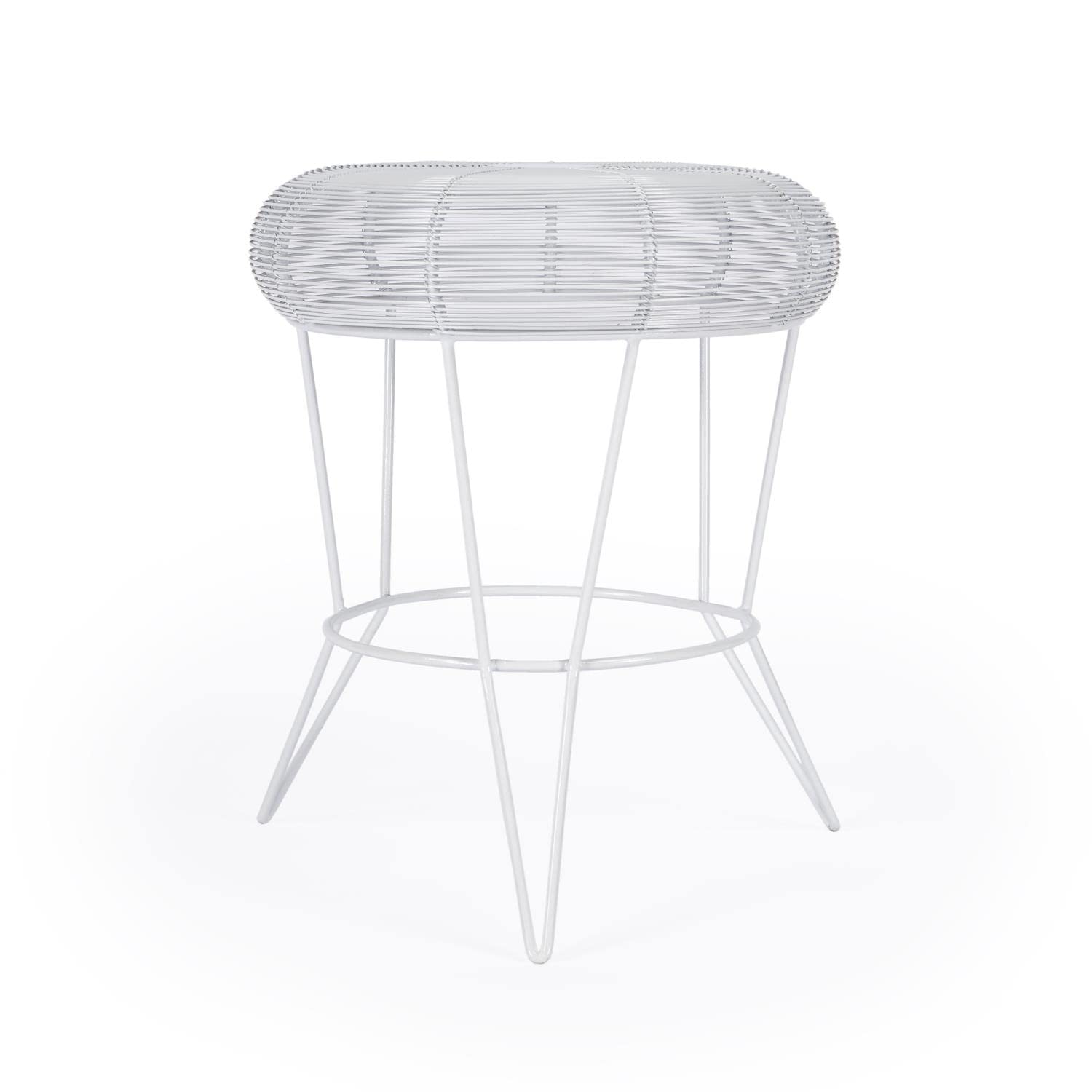 Butler Specialty Allen Decorative Bright White Wire Iron Accent Table - Small Side Table for Living Room, Bedroom, or Patio Decor