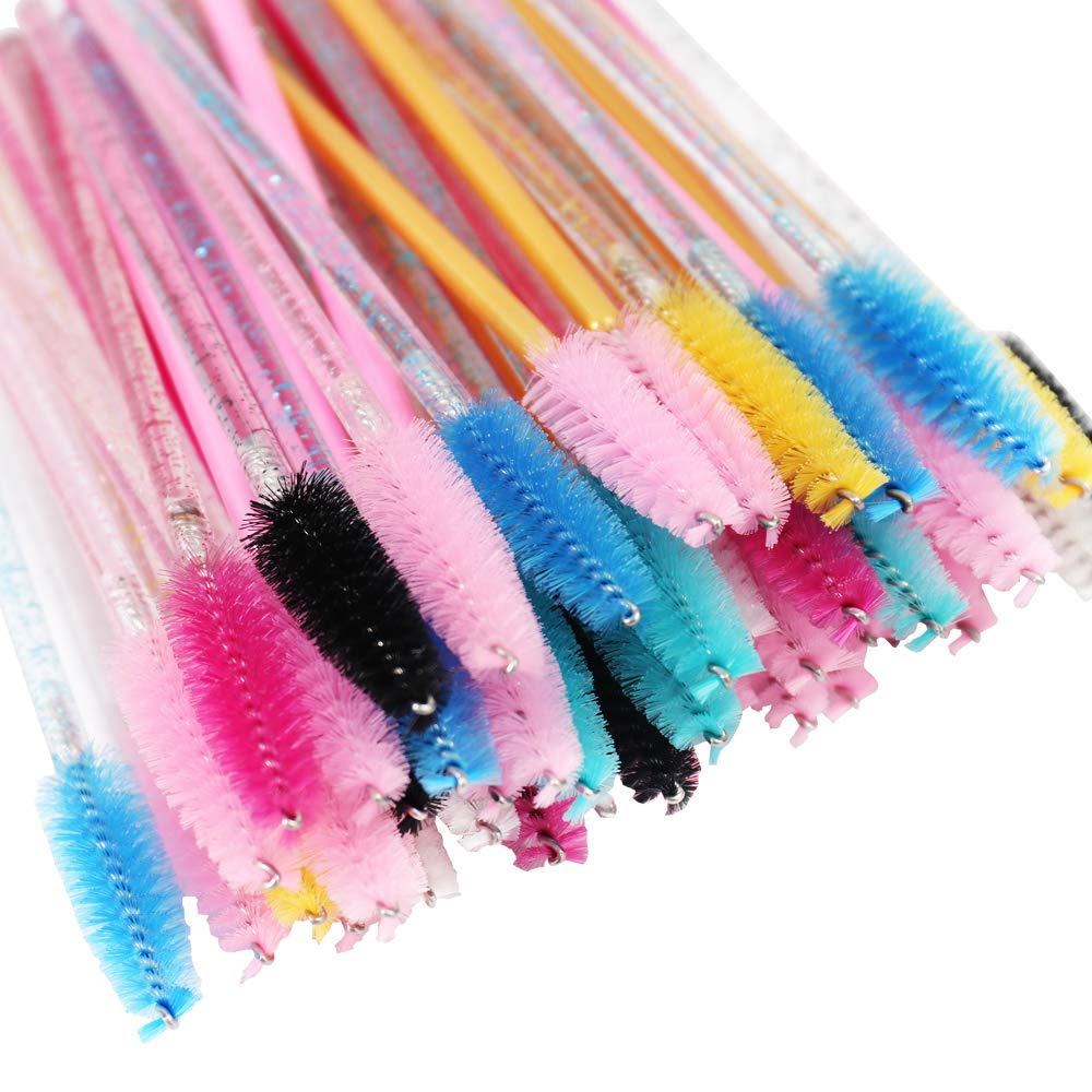 50 Pcs Disposable Mascara Brushes - Diamond Eyelash Spoolies Makeup Brush Set with Sanitary Tubes for Professional Salon, Home Use & Travel Lash Extension Supplies