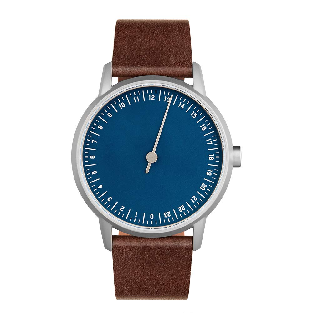 Round 13 - Dark Brown Genuine Leather Strap, Silver Stainless Steel Case, Blue Sunray Dial Men's Watch - Perfect for Business, Casual & Formal Occasions