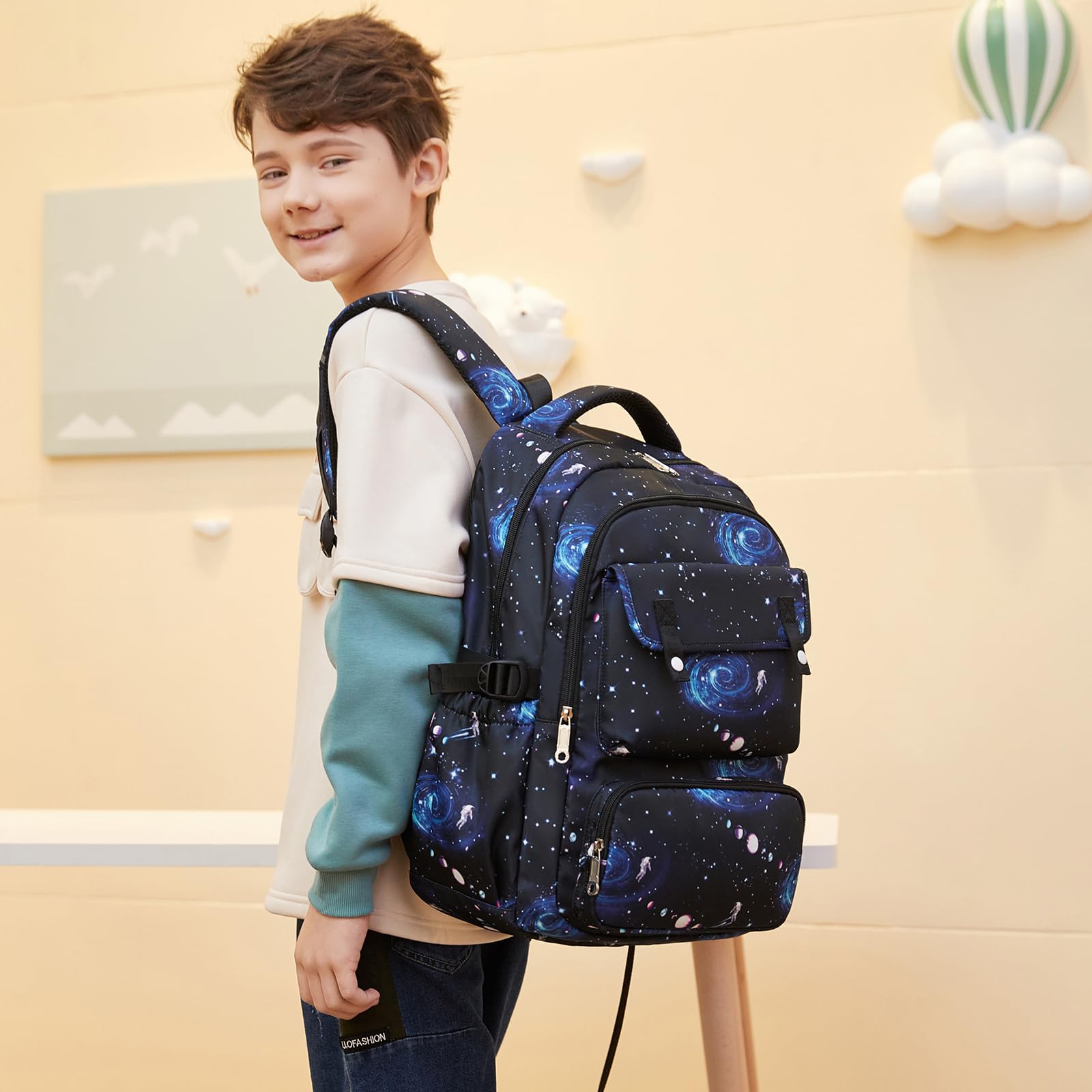 Galaxy Backpack for Boys - Durable School Backpack with Lunch Box & Pencil Case | Elementary Bookbag for Kids | Perfect for School, Travel & Outdoor Adventures