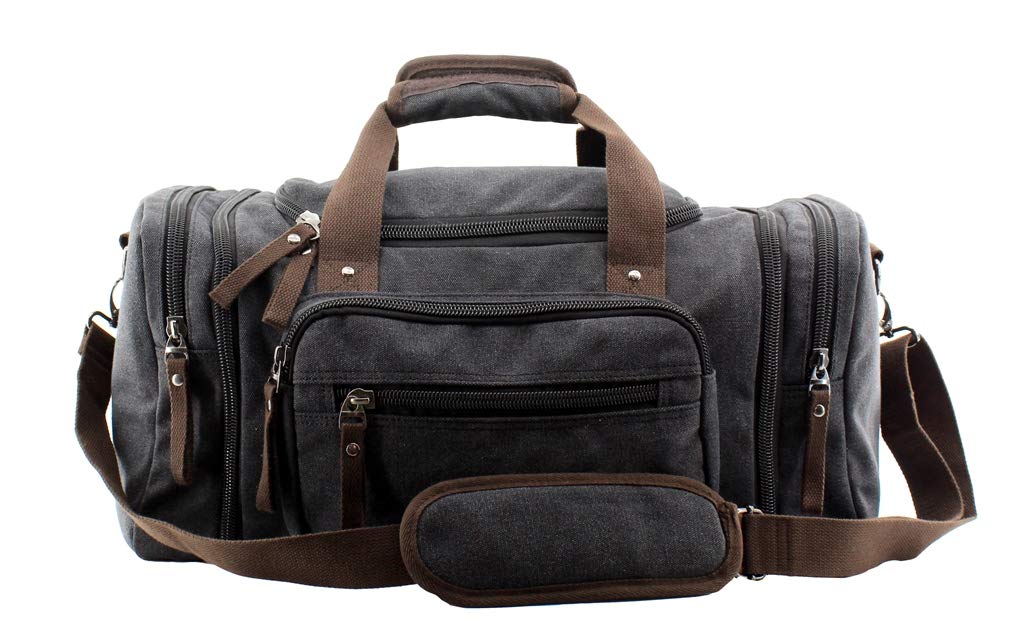 Stylish Canvas Weekender Bag - Durable Overnight Travel Tote & Shoulder Duffel Luggage for Women & Men | Perfect for Weekend Getaways, Gym, Beach Trips & Business Travel (Model 170804-02)