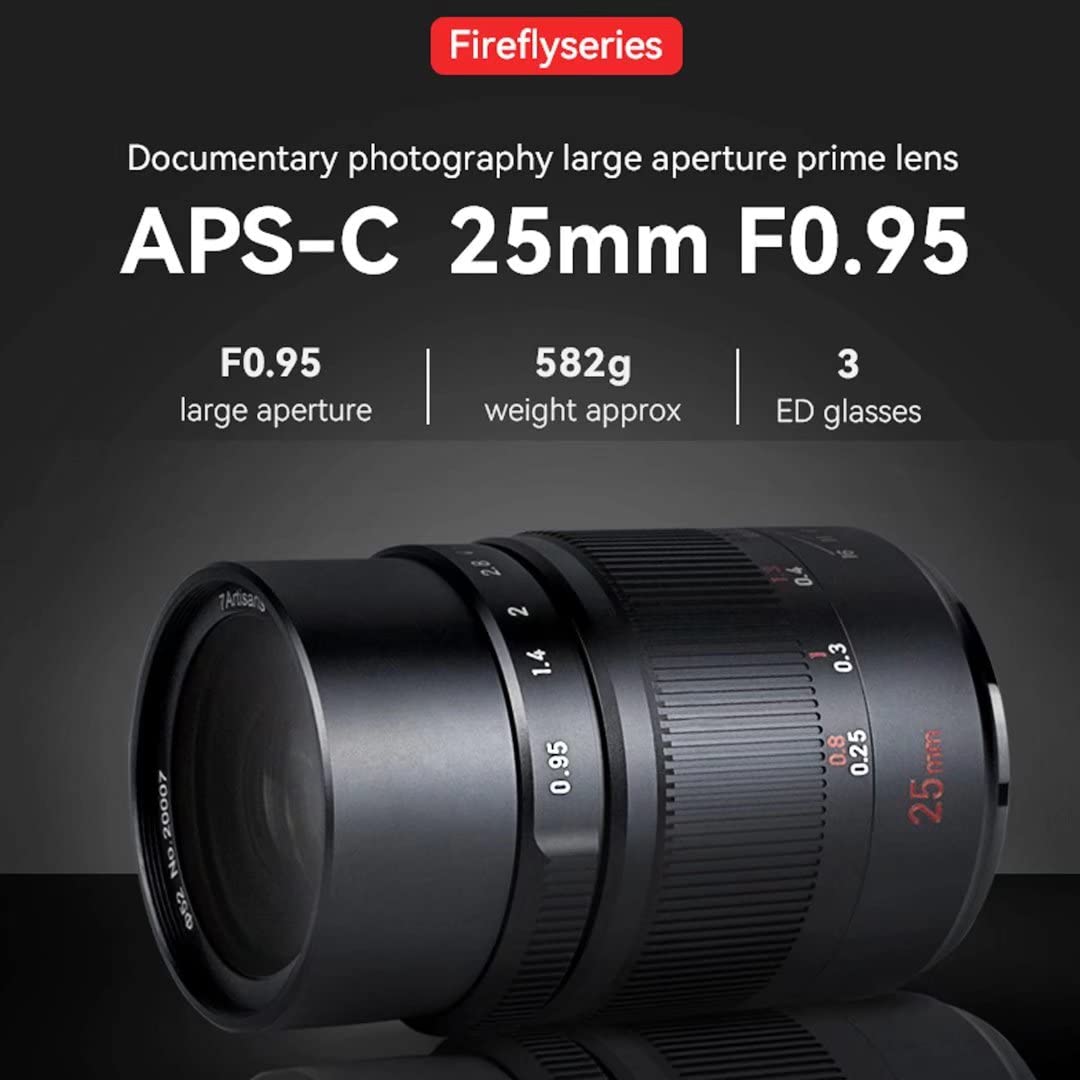 7artisans 25mm F0.95 APS-C Manual Focus Prime Lens for Canon RF Mount (R/RP/R5/R6) - Large Aperture for Low Light & Documentary Photography - Perfect for Portraits, Street and Night Scenes