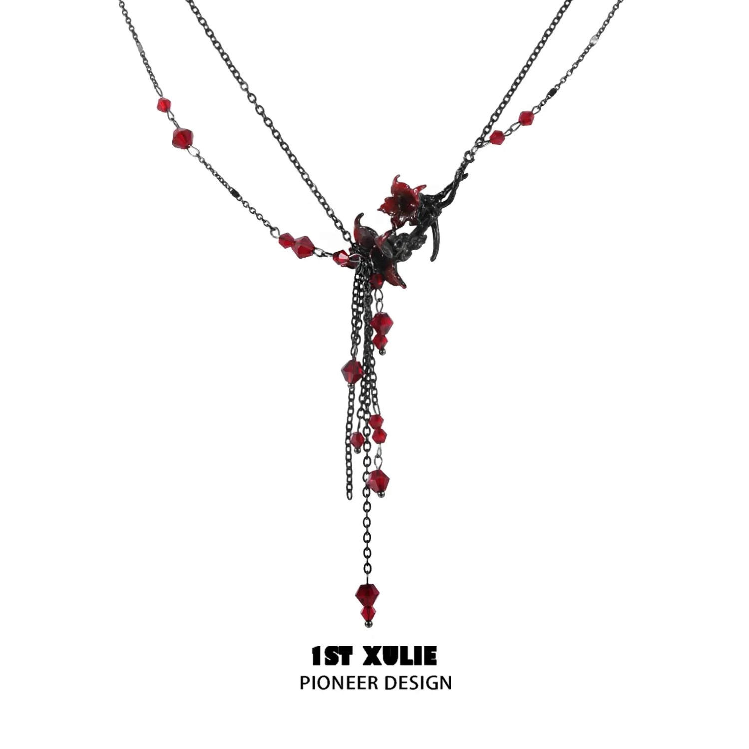 18K Platinum Plated Tassel Choker Necklace for Women - Gothic Bloody Datura Flower Design - Perfect for Halloween, Cosplay, and Dark Fashion Accessories