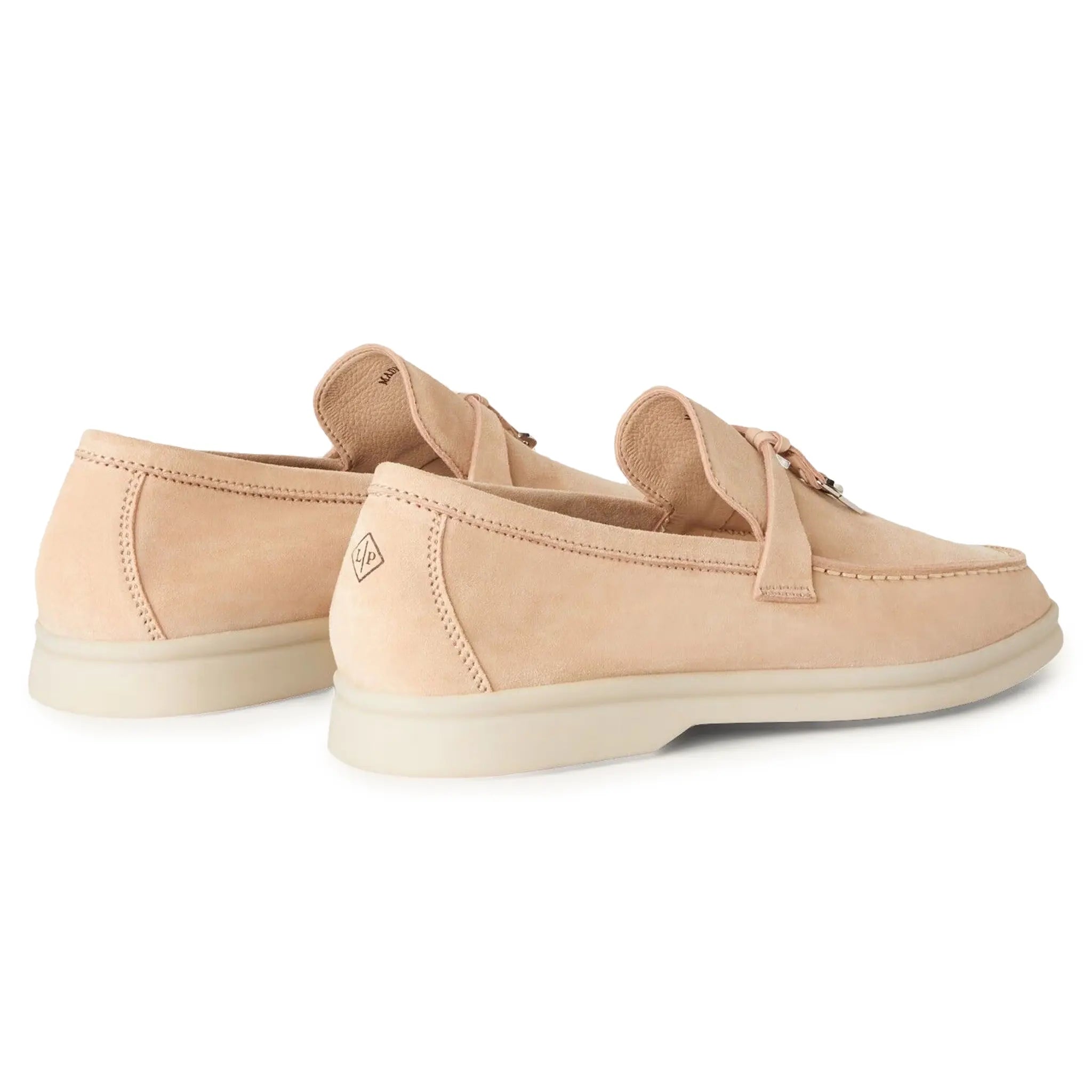 Loro Piana Women's Pink Sand Suede Goatskin Loafers - Comfortable Summer Walking Shoes for Casual Outings & Beach Vacations