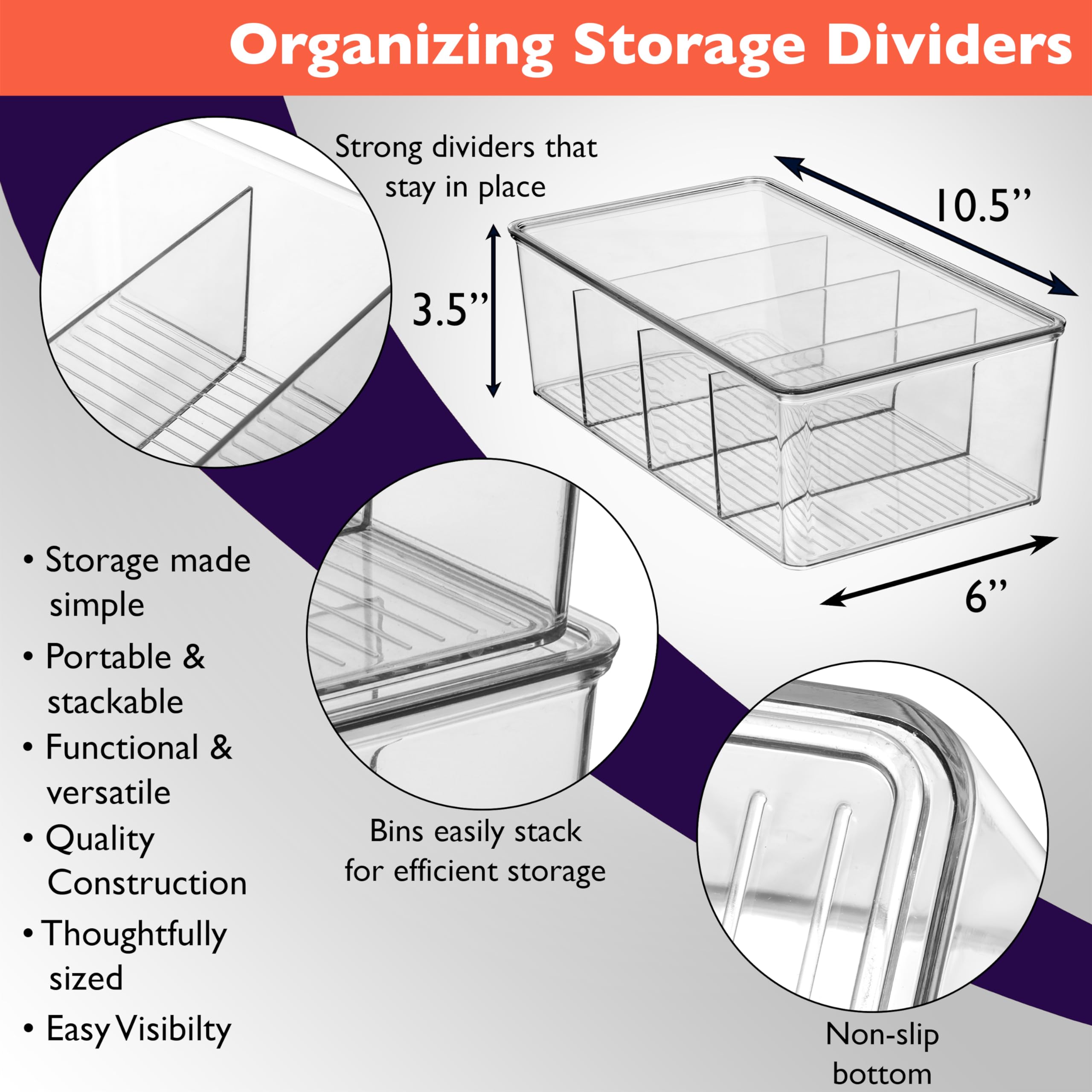 ClearSpace Plastic Pantry Organization Bins with Dividers & Lids – Kitchen Storage Containers for Fridge, Cabinet & Countertop – Refrigerator Organizers, Food Storage Bins (2-Pack) – Perfect for Meal Prep, Snack Storage & Home Organization