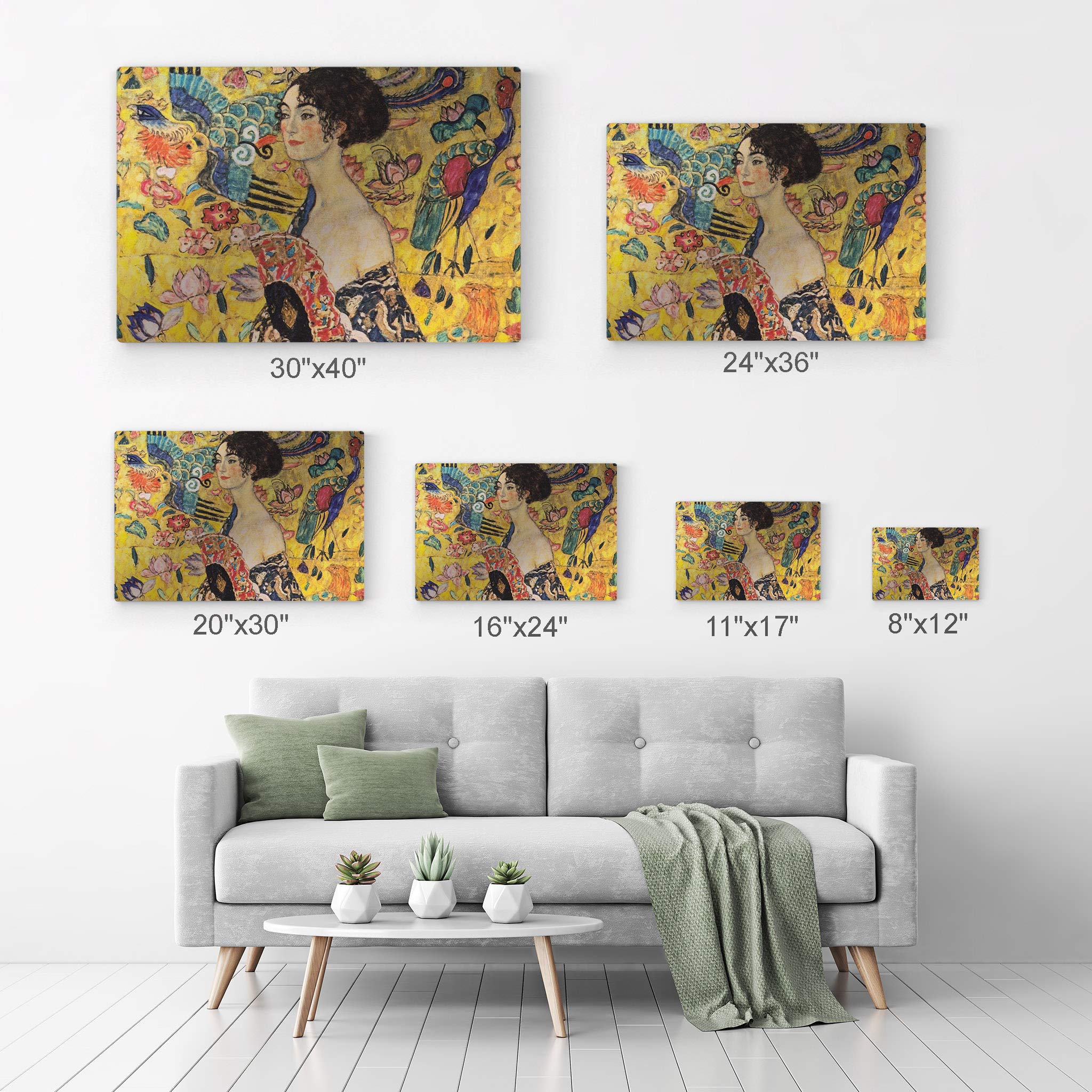 Gustav Klimt Lady with Fan Metal Print Wall Art - Famous Oil Painting Reproduction - Modern Home Decor - Ready to Hang 16x24 - Made in USA - Perfect for Living Room, Bedroom & Office Decor