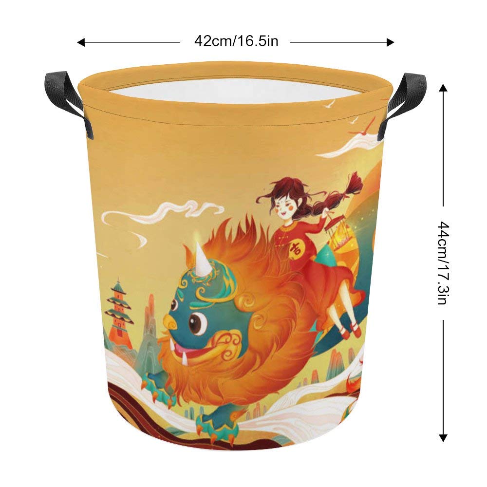 Kuizee Collapsible Laundry Basket - 16.5 x 17.3 Inch Waterproof Oxford Cloth Storage Hamper for Clothes & Toys | Koi Gold Coin Chinese New Year Design | Perfect for Bedroom, Dorm, Nursery & Holiday Decor