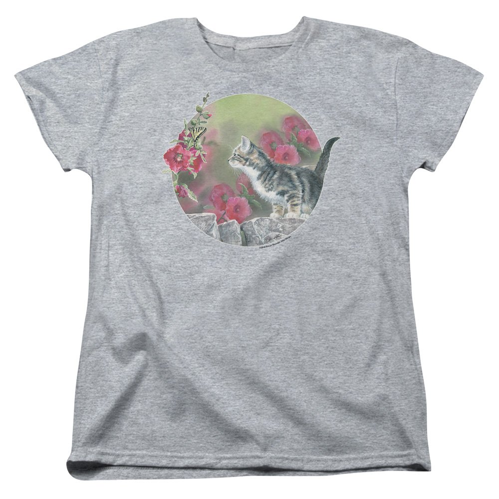 Trevco Wild Wings Kitten Flowers Women's T-Shirt - Cute Floral Graphic Tee for Casual Wear & Cat Lovers