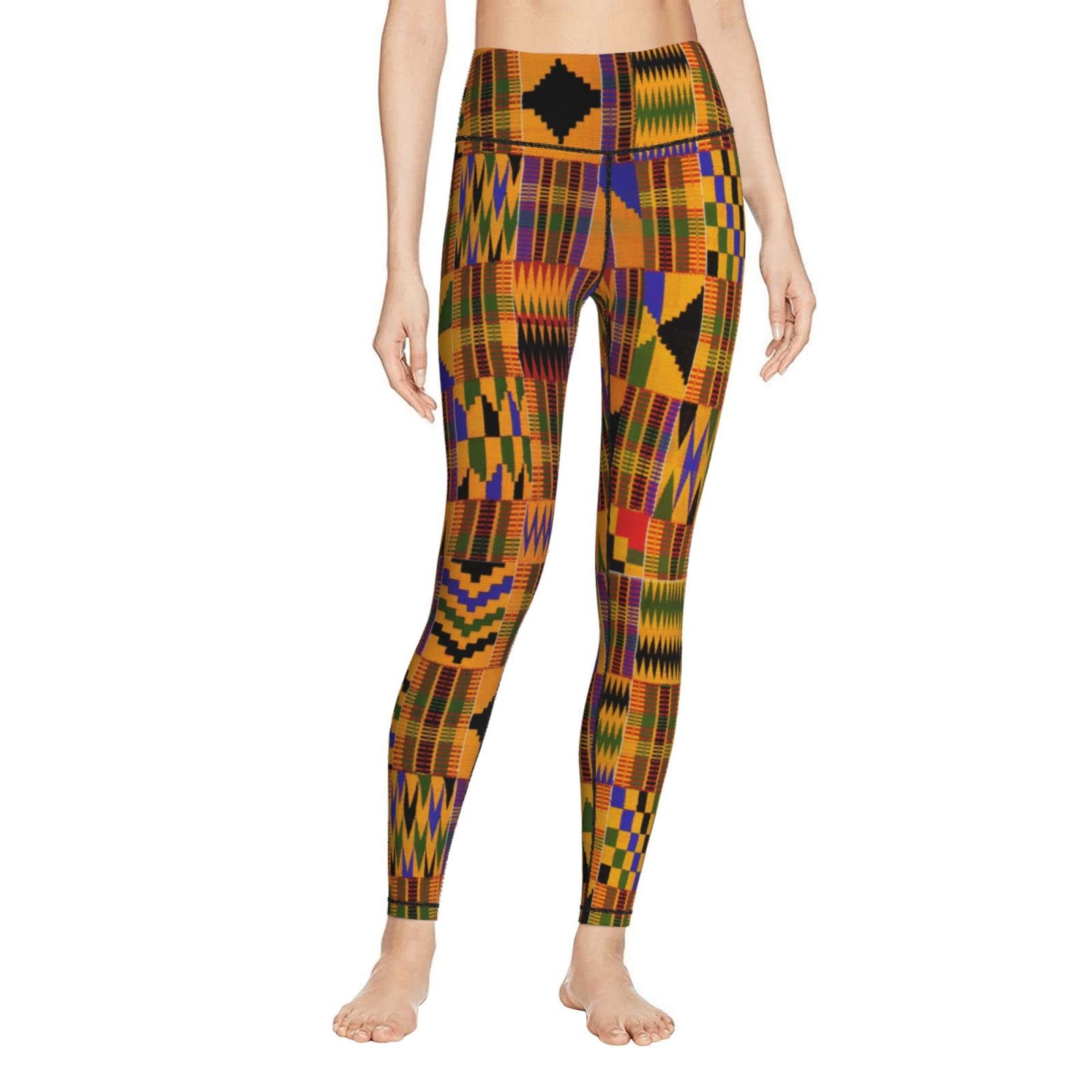 High Waist Yoga Pants for Women - African Kente Print Tummy Control Workout Leggings - Stretchy Comfort for Gym, Running & Lounge Wear