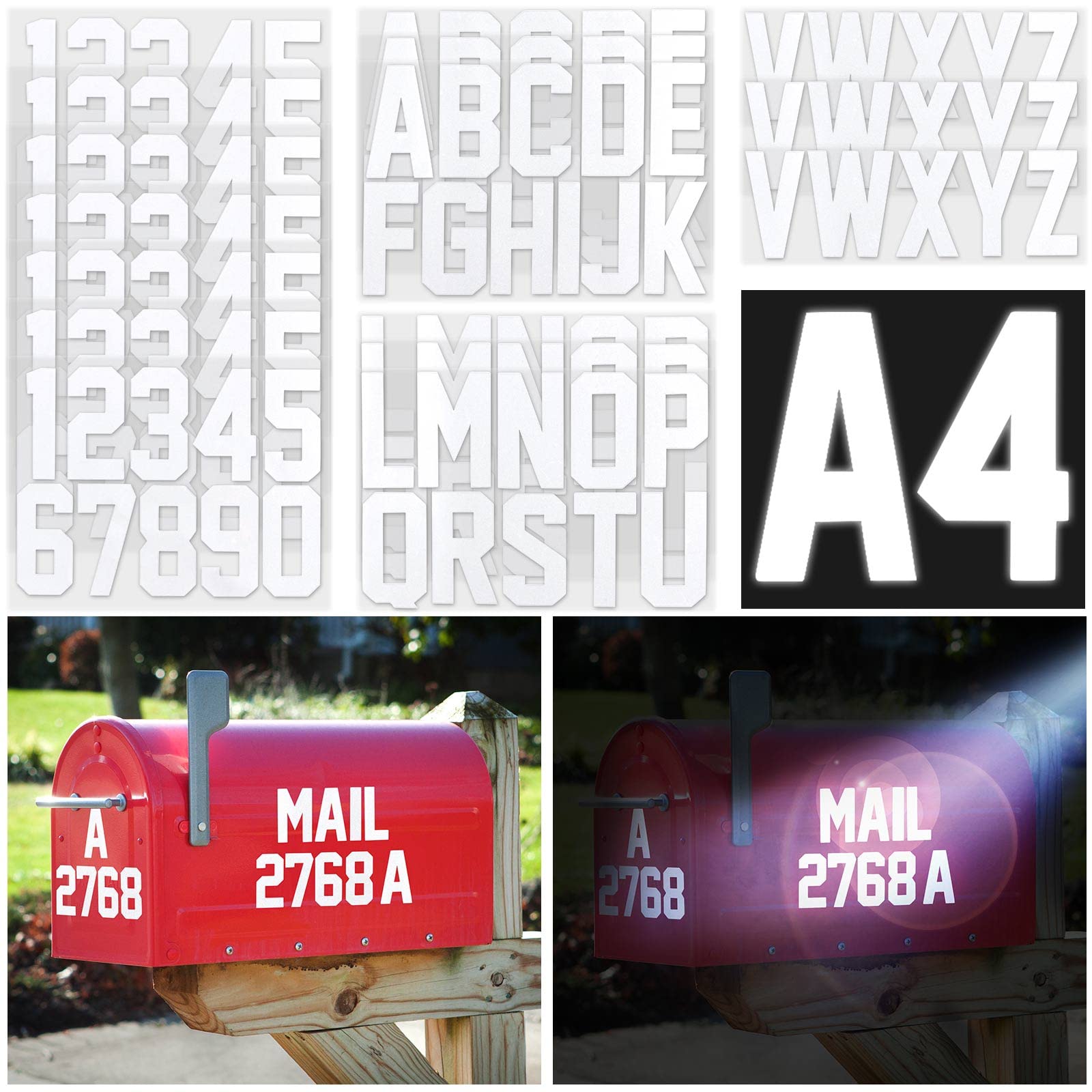 Seloom Reflective Mailbox Numbers & Letters Stickers - 148 PCS Waterproof Decals for House Address (Indoor/Outdoor Use)