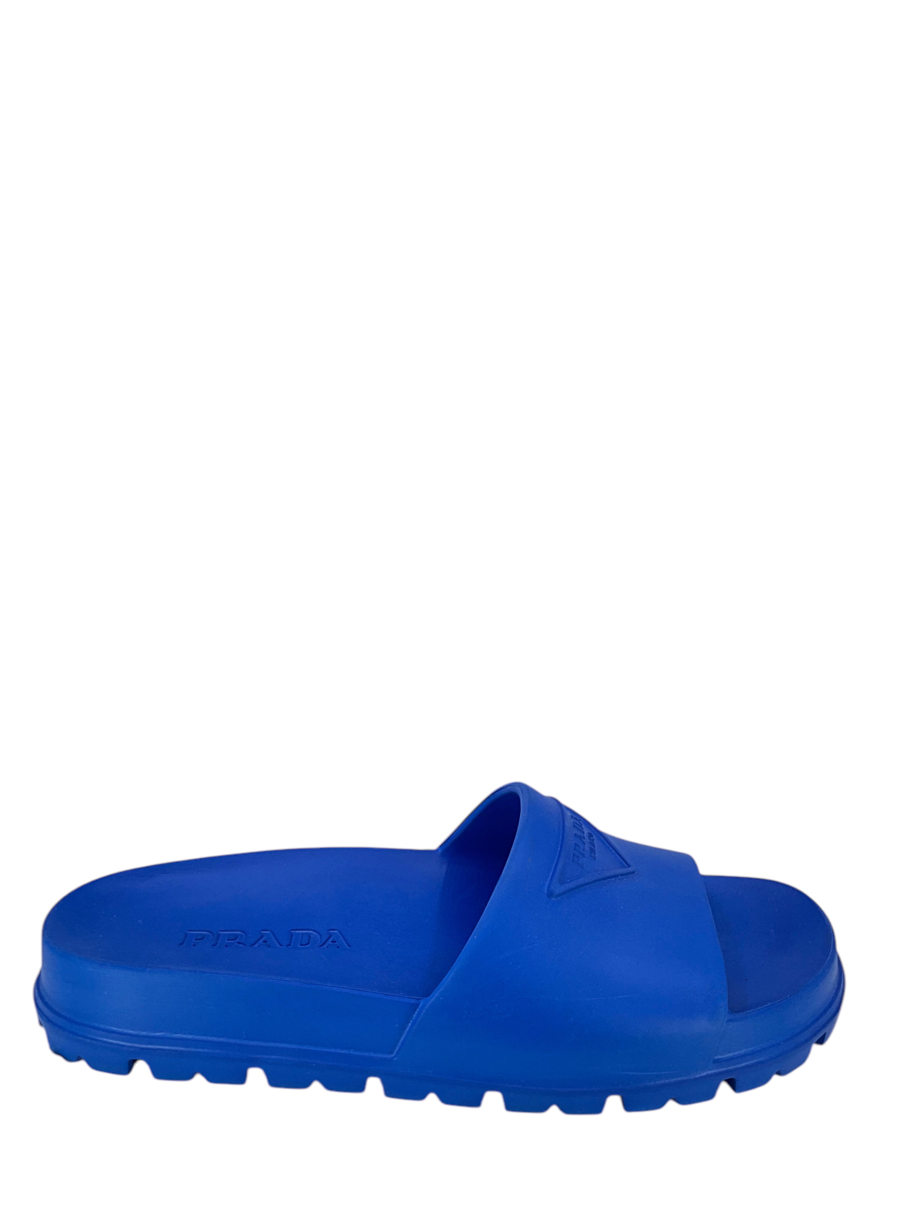 Prada EVA Rubber Slide Sandals with Triangle Logo - Women's Size 38 | Comfortable Summer Shoes for Beach, Pool & Casual Wear