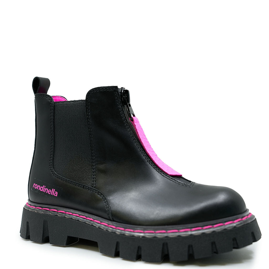 Chunky Black and Pink Rondinella Zip-Up Booties for Women - Stylish Winter Ankle Boots for Casual Outfits & Night Out
