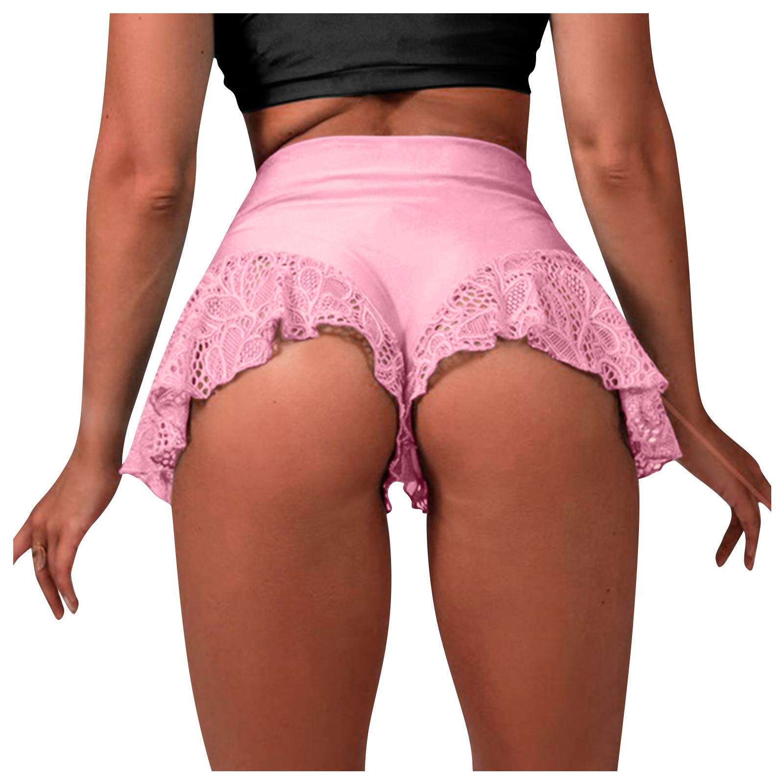 Women's High Waist Lace Bikini Shorts - Dance Tight Ruffled Athletic Mini Pants for Yoga, Gym, Beach & Summer Fashion