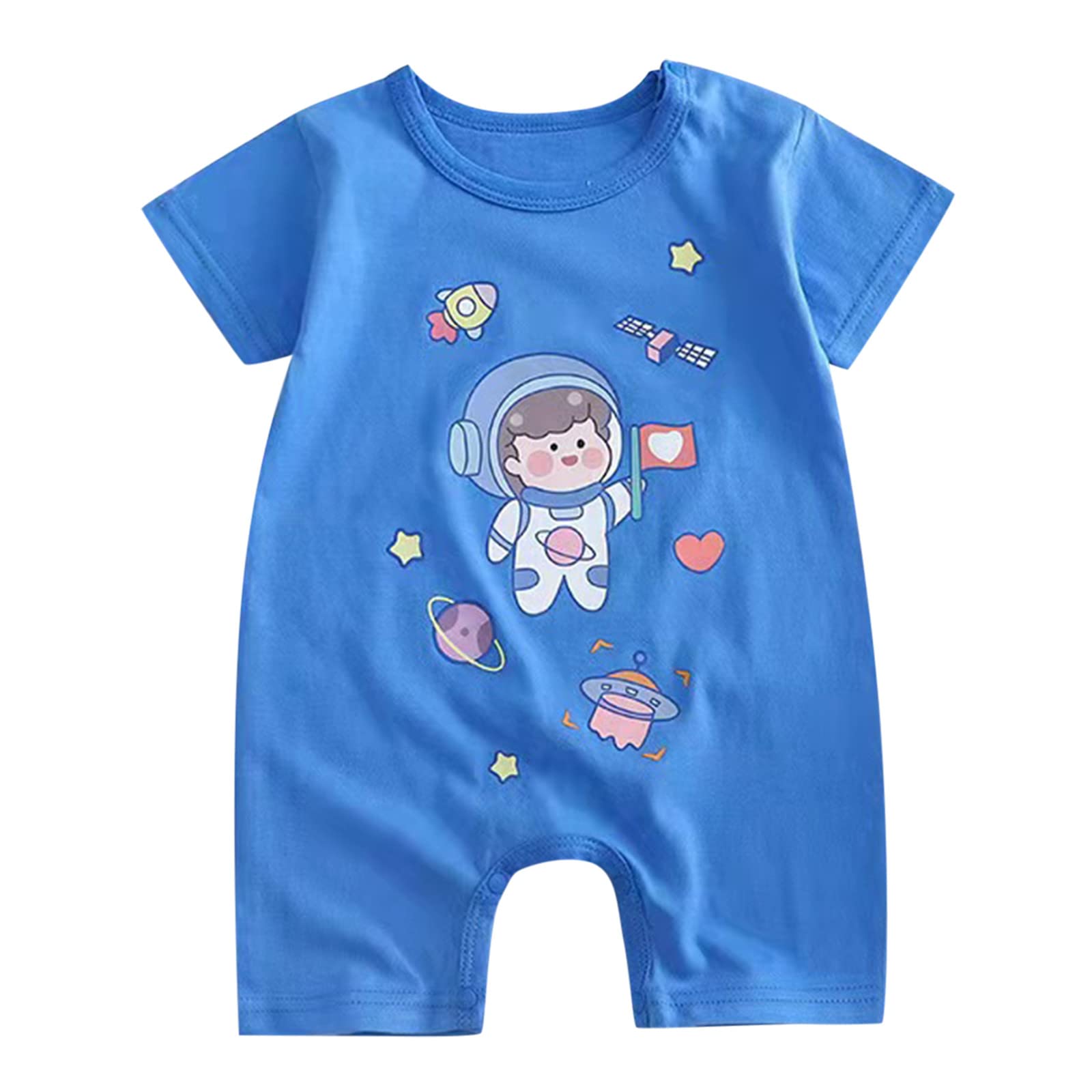 **Cute Cartoon Animal Romper for Baby Boys & Girls - Soft Cotton Short Sleeve Jumpsuit, Blue - Perfect for Playtime, Outings & Photo Shoots**