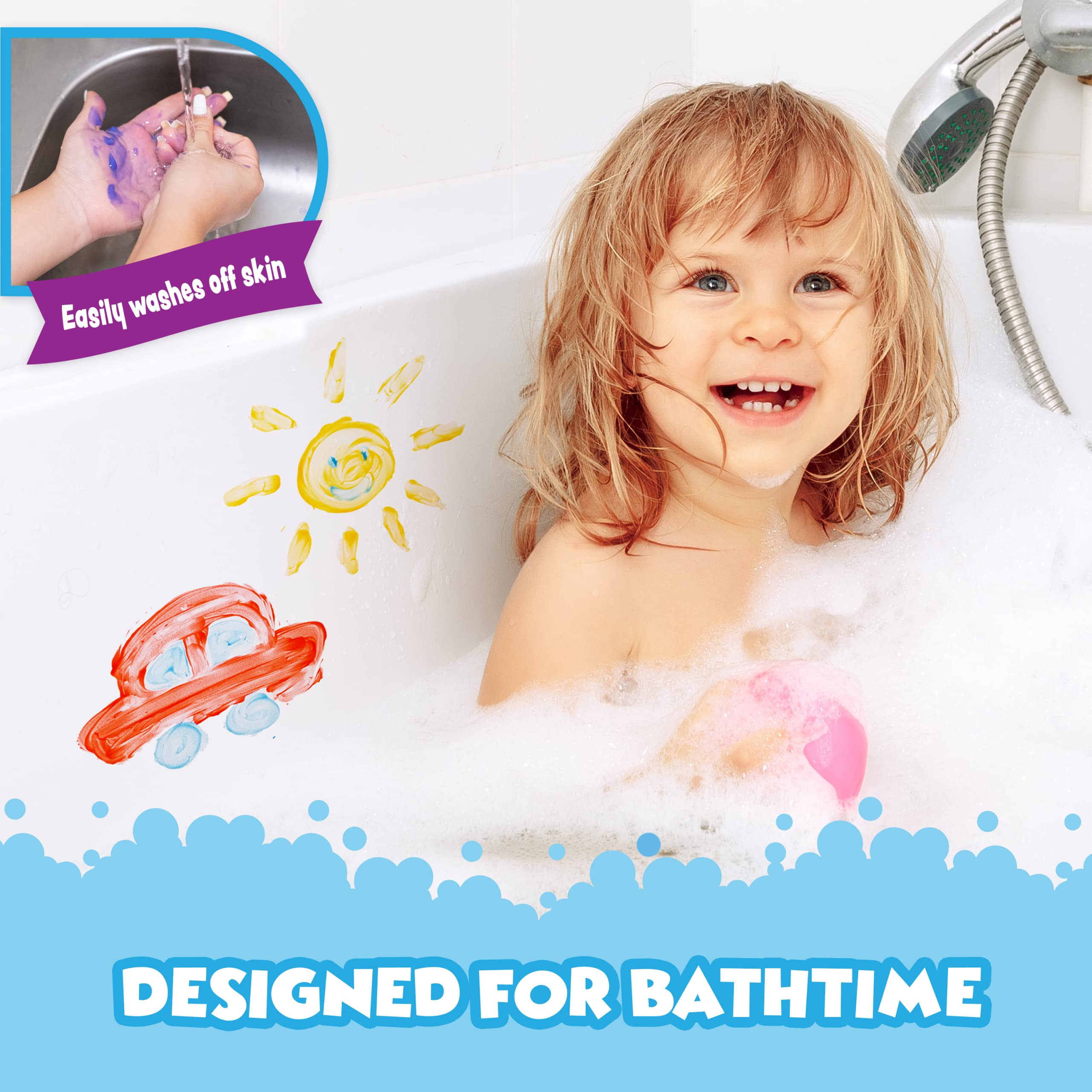 Tub Works® Non-Toxic Bath Paint Soap - 18 Pack Washable Bathtub Finger Paint for Toddlers & Kids | Creative Bath Toys for Sensory Play | Easy-to-Clean & Safe for Bathtime Fun | Perfect for Birthday Gifts & Preschool Activities