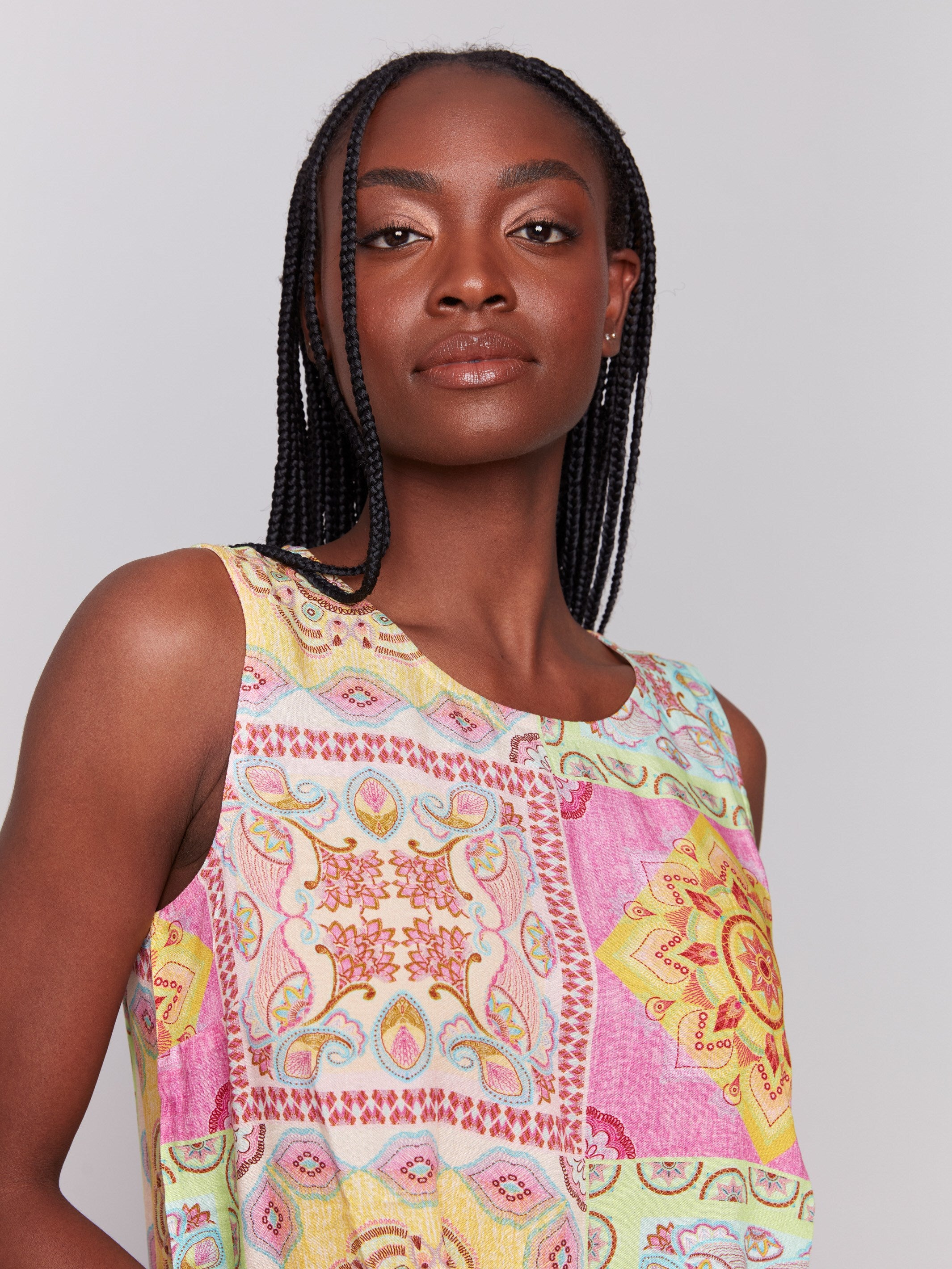 Printed Viscose Sleeveless Blouse - Women's Floral Summer Tank Top - Breathable & Comfortable for Casual Wear, Beach Outings & Vacation Style