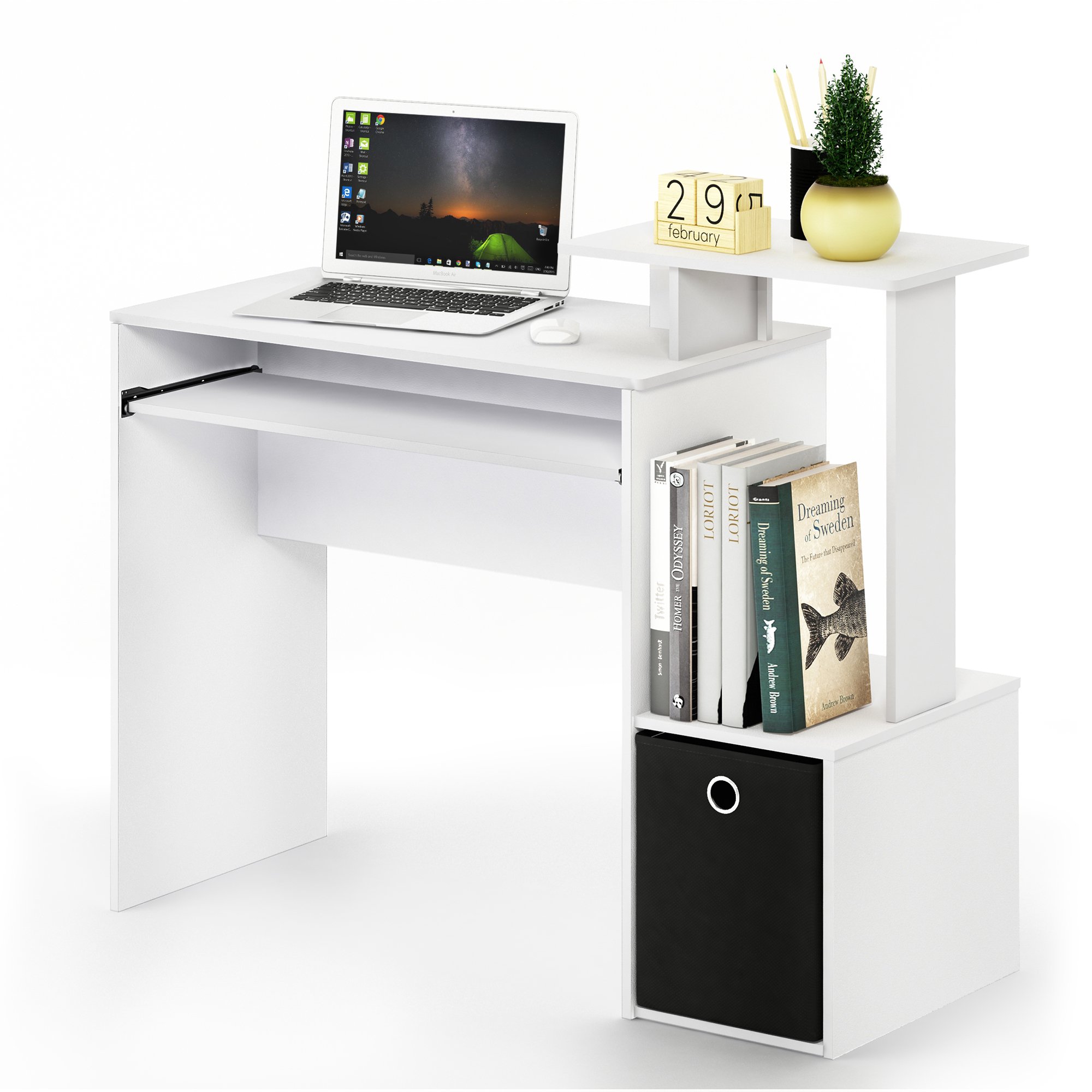 Furinno Econ Multipurpose Home Office Computer Writing Desk - Compact Workstation for Small Spaces, White/Black - Perfect for Remote Work, Study & Home Office Setup