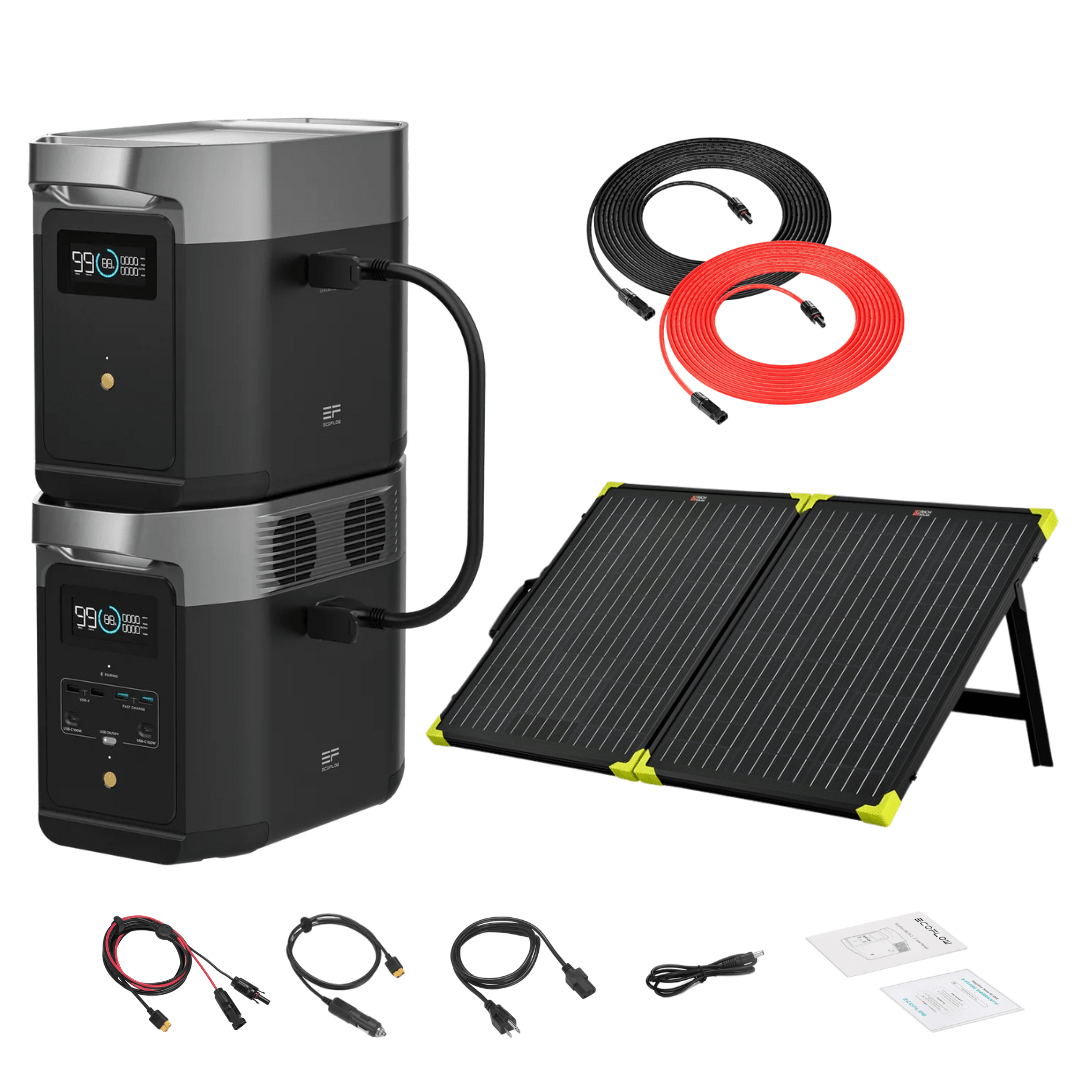 EcoFlow DELTA 2 Portable Power Station with Extra Battery - 2048Wh Capacity, 1800W Solar Generator & 200W Monocrystalline Solar Panel Kit - Perfect for Camping, RV Trips, and Emergency Power Backup