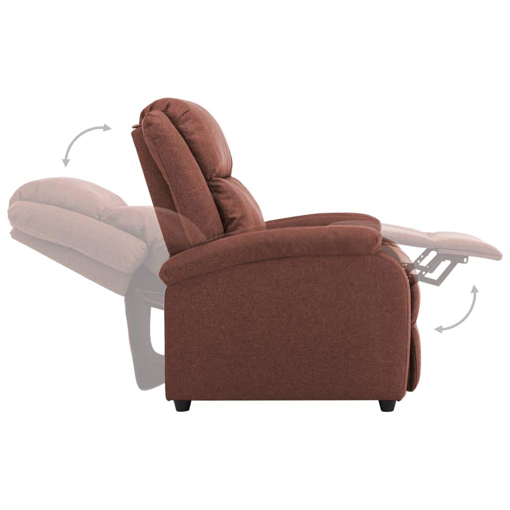 Brown Fabric TV Recliner Chair - Pushback Recliner, Accent & Club Chair with Retro Arm Design - Perfect for Living Room, Bedroom & Home Theater Relaxation