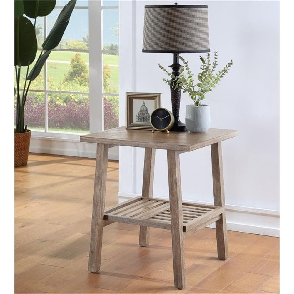 Home Square Sonoma End Table Set of 2 - Distressed Barnwood Finish with Wire-Brush Texture - Perfect for Living Room, Bedroom, or Office Side Tables