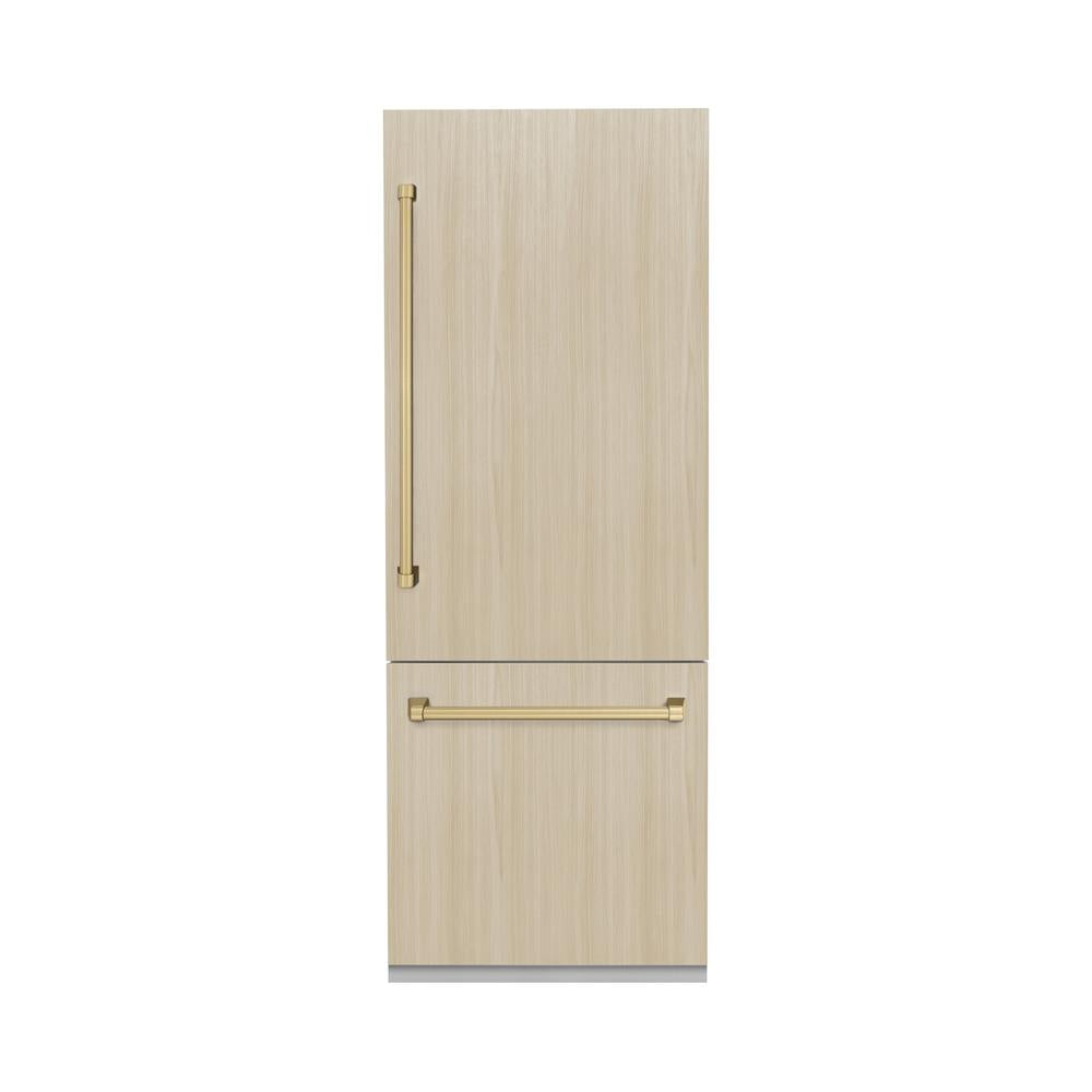 ZLINE Autograph Edition 30 Inch Panel Ready Built-In Bottom Freezer Refrigerator - 16.1 cu ft Capacity with Water Dispenser & Ice Maker - Champagne Bronze Finish (RBIVZ 30 CB) - Perfect for Modern Kitchens, Open Concept Homes & Luxury Appliances Collection