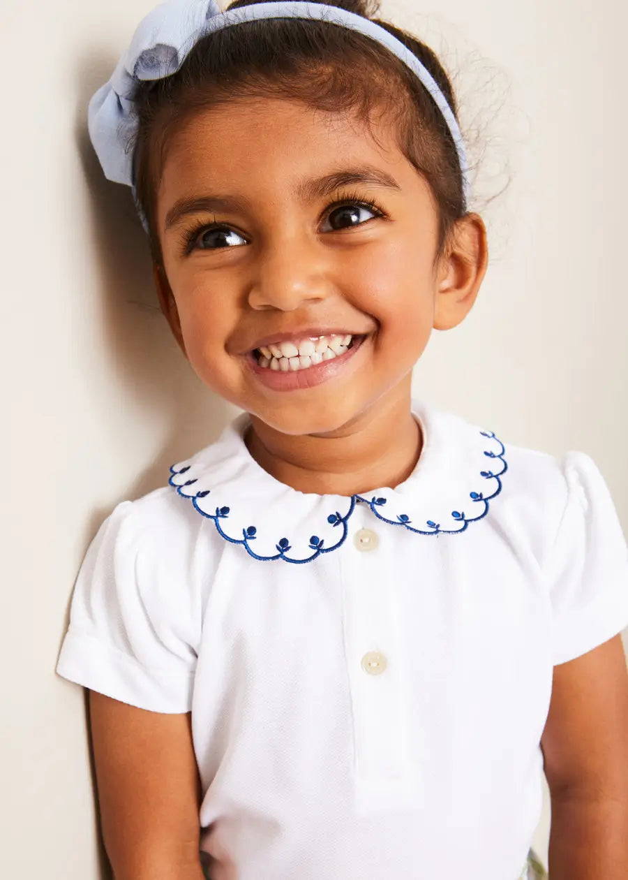 Embroidered Scallop Collar Short Sleeve Polo Shirt for Boys & Girls (Ages 2-10) - Navy Blue Casual Kids Top for School, Playdates & Family Outings