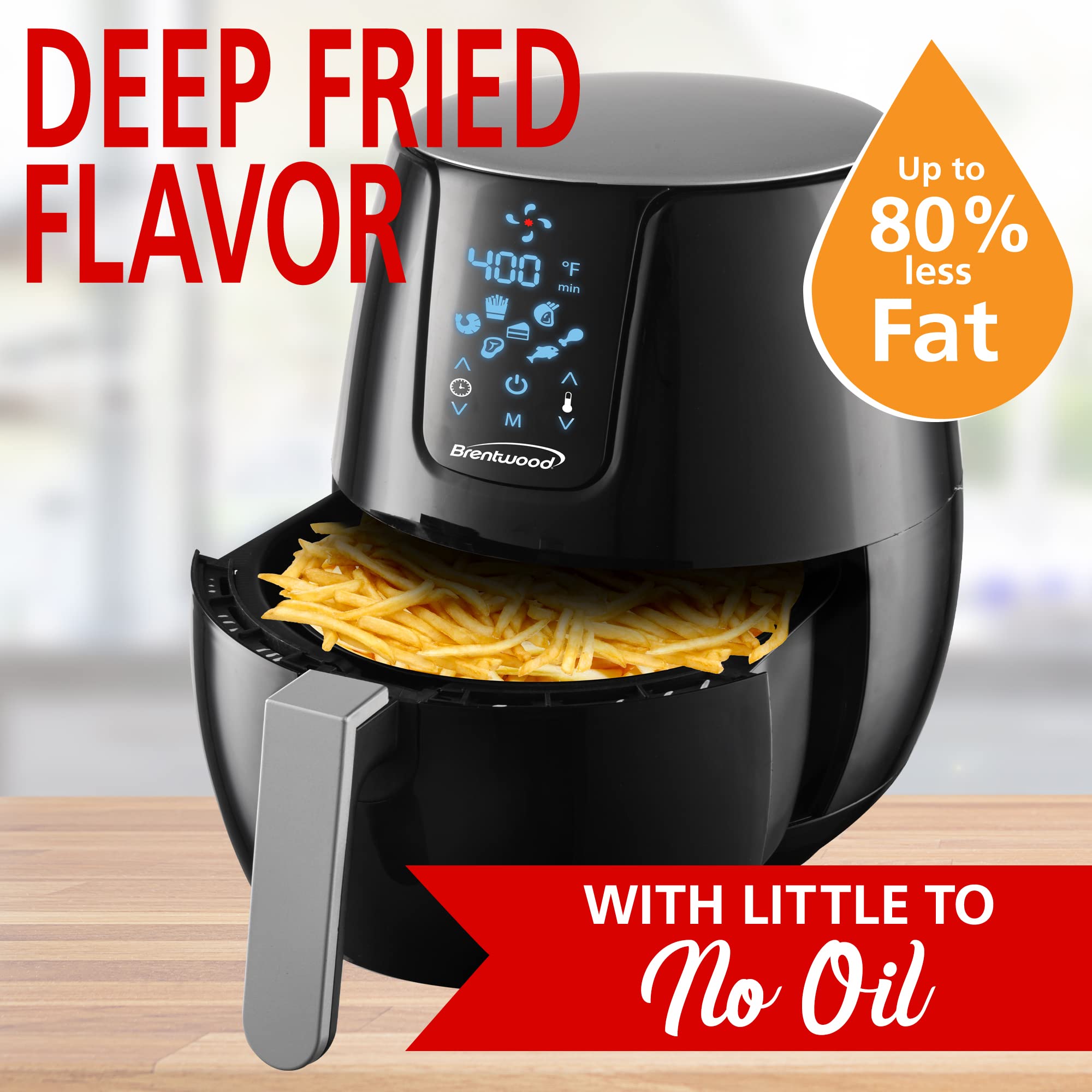 Brentwood AF-500DBK 6.5QT Air Fryer with Digital Touchscreen - Healthy Oil-Free Cooking for Family Meals, Snacks & Party Foods - Black (Standard Size)