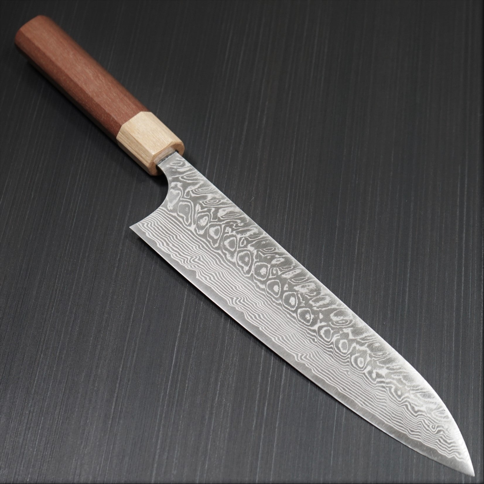 Premium Yoshimi Kato SG2 Super Gold Damascus Gyuto Chef Knife 210mm - Japanese V-Shaped Kitchen Knife with Jarrah Handle for Professional Chefs & Home Cooking, Perfect for Slicing, Dicing & Precision Cutting