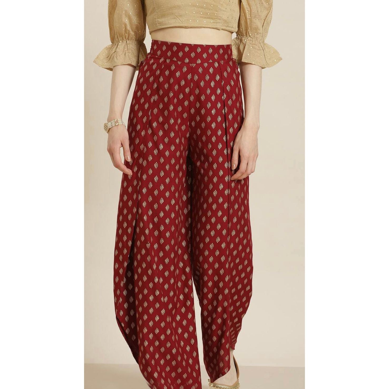 Stylish Maroon and Gold Printed Dhoti Pants for Men | Traditional Indian Cotton Lounge Pants | Perfect for Yoga, Meditation & Cultural Events