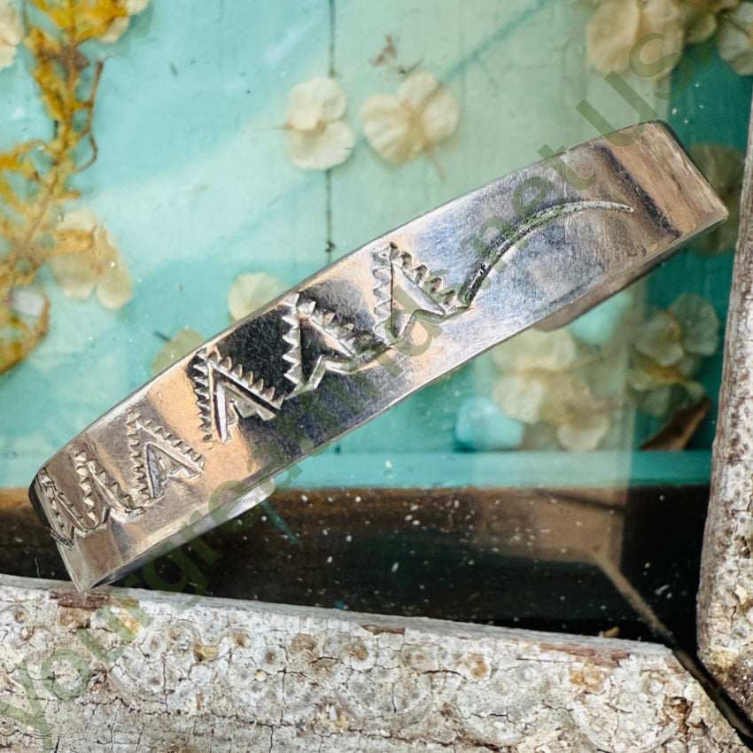 Vintage Navajo Cuff Bracelet - Handcrafted Sterling Silver Stamped Garrison Boyd - Southwest Native American Jewelry for Women - Perfect for Boho Fashion & Special Occasions