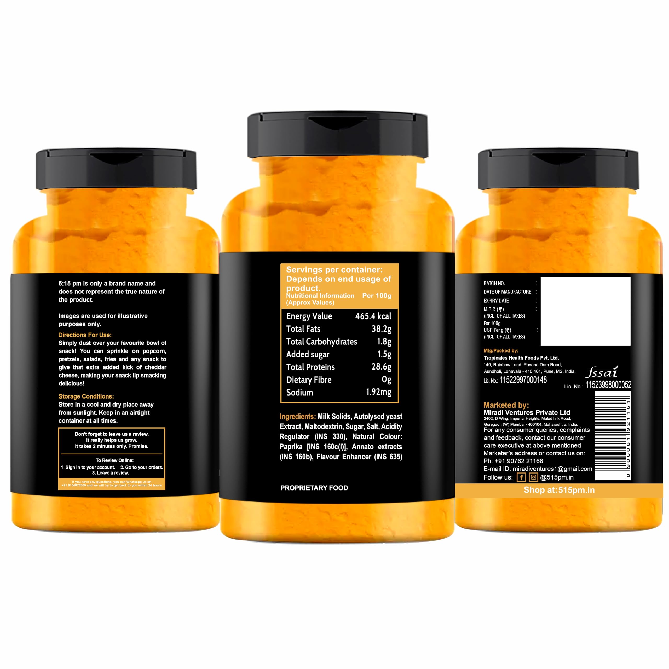 5:15PM Cheddar Cheese Seasoning Powder 100g - Premium Cheddar Cheese Powder for Popcorn, Pasta, Pizza, Nachos & Fries | Perfect for Snacks, Cooking & Baking at Home
