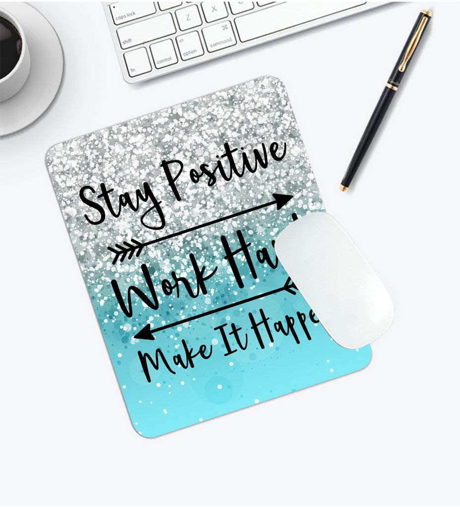 Custom Inspirational Gaming Mouse Pad - Stay Positive Work Hard Motivational Quote Design with Blue Glitter on Black for Office & Home Workspace | Perfect for Gamers, Professionals & Students
