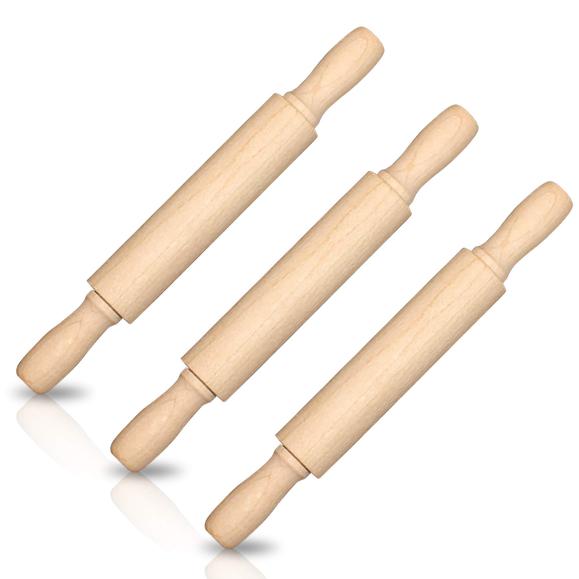 ArtCreativity 7 Inch Mini Wooden Rolling Pins for Kids - Set of 3 Small Baking Rollers for Play Doh, Clay, Cookie Dough - Perfect for Baking, Cooking & Arts and Crafts - Great Gift for Boys & Girls - Ideal for Home, School & Playtime Activities