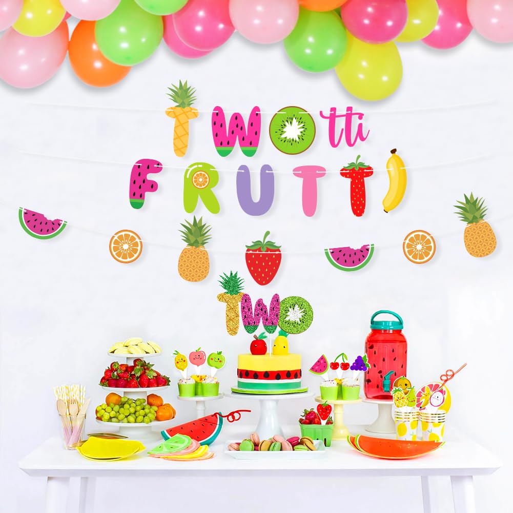 UTOPP Twotti Frutti Birthday Decorations Set - Watermelon Banner, 2nd Birthday Cake Topper & Summer Fruit Balloons for Luau Themed Parties - Perfect for 2nd Birthday Celebrations, Tropical Summer Events and Fruit-Themed Baby Showers
