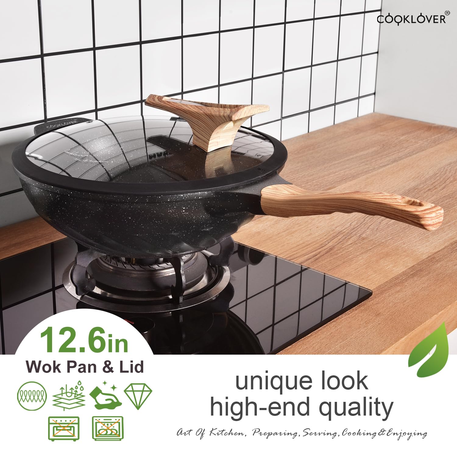 COOKLOVER 12.6 Inch Nonstick Wok Pan - Die-Cast Aluminum Stir Fry Pan with Lid, Scratch Resistant & PFOA Free, Induction Compatible - Perfect for Asian Cooking, Stir Frying & Healthy Meals
