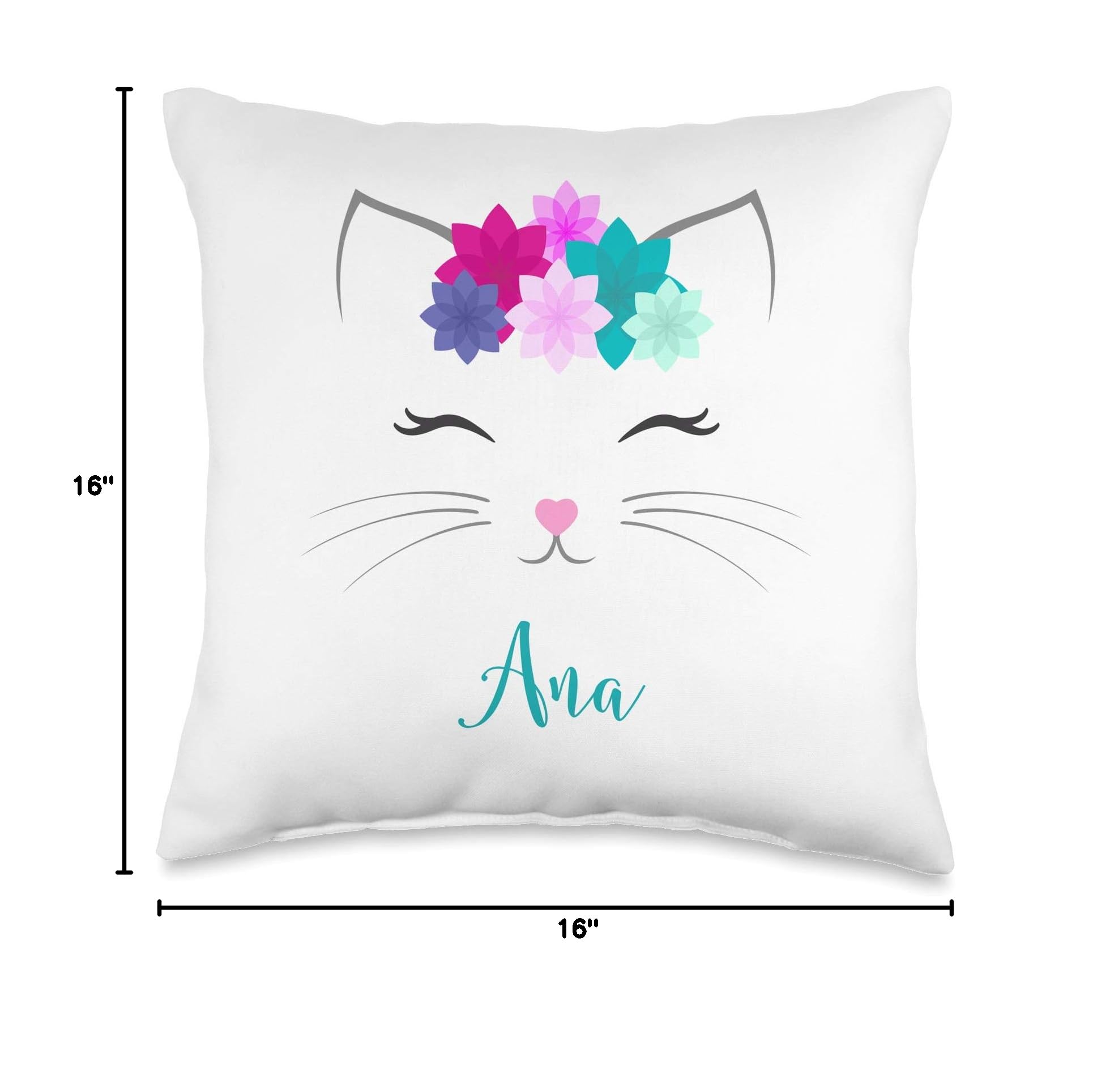 Personalized Ana Name Gift for Girls - Cute Kitty Cat Throw Pillow - Perfect for Bedroom Decor, Kids Room, Nursery & Birthday Presents