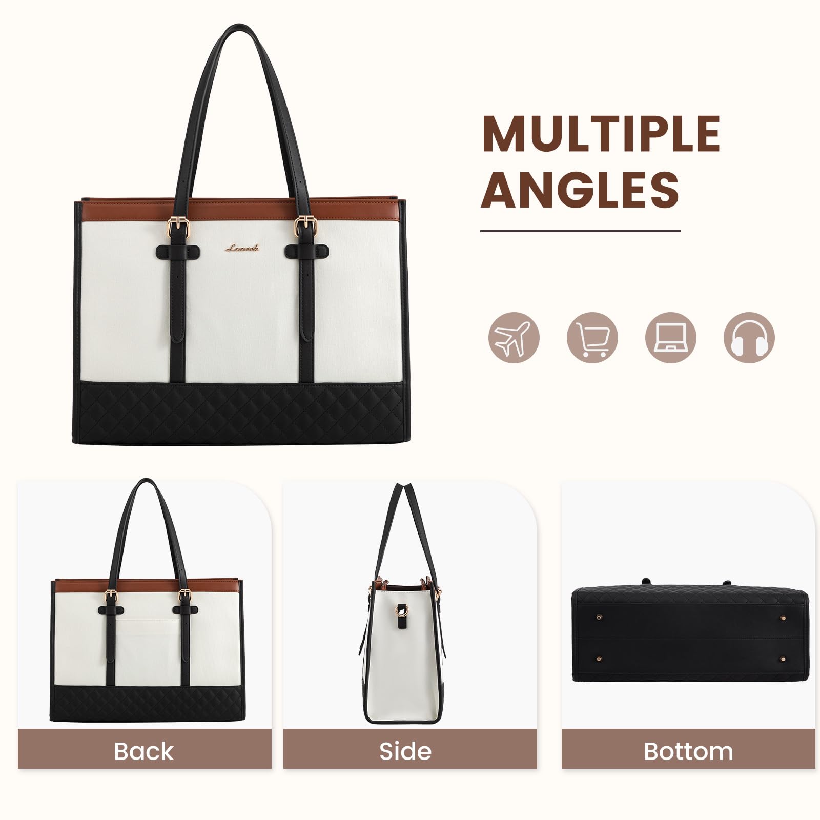 LOVEVOOK 15.6 Inch Canvas Laptop Tote Bag for Women - Large Capacity Work Bag with Detachable Clutch Purse, Durable Computer Briefcase for Office, Business, Travel, College & School | Perfect for Professionals, Teachers & Students