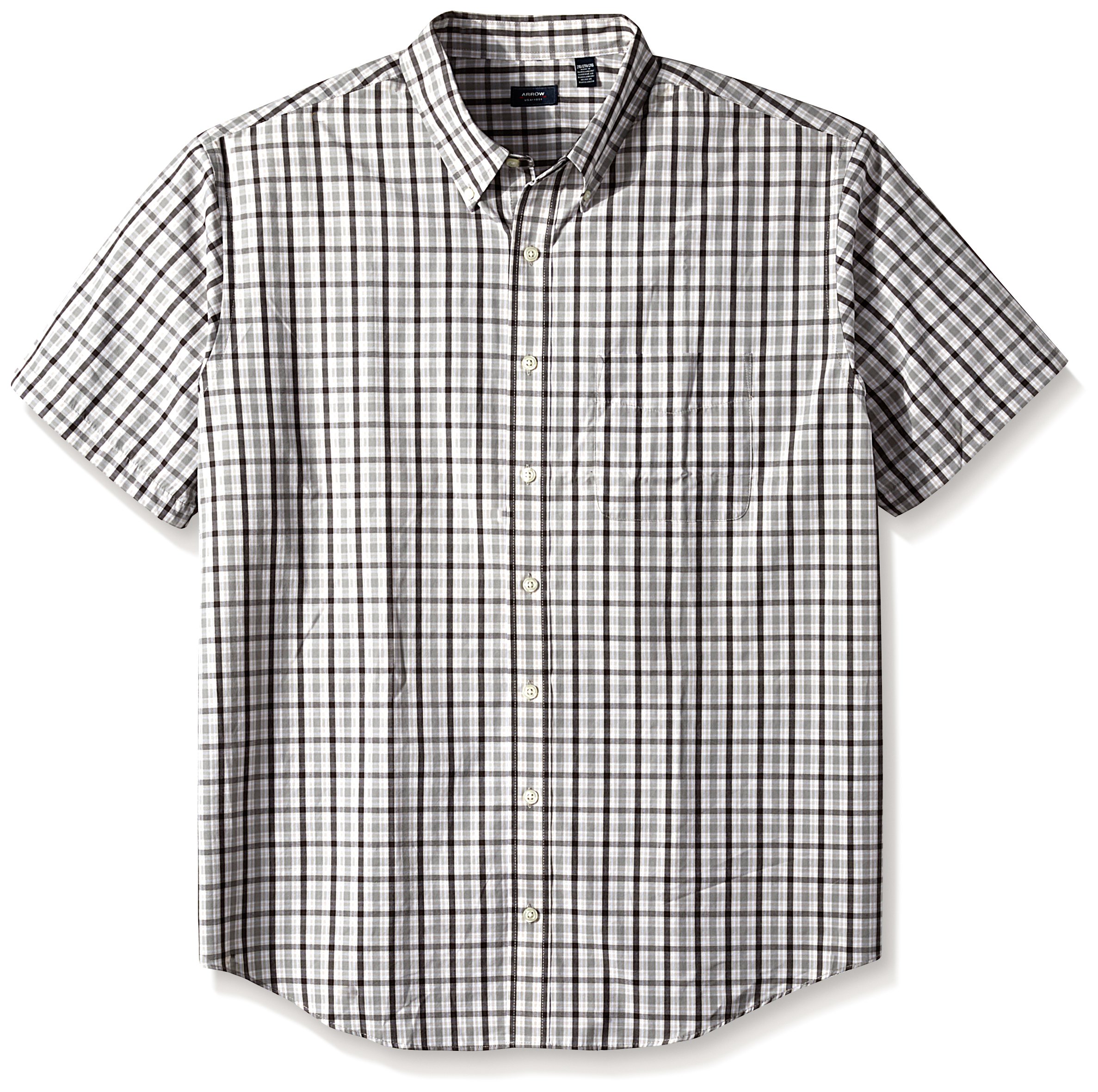 Arrow Men's Big & Tall Short Sleeve Mini Plaid Hamilton Poplin Shirt | Classic Casual Button Down for Office & Outdoor | Perfect for Summer Workwear & Weekend Outings