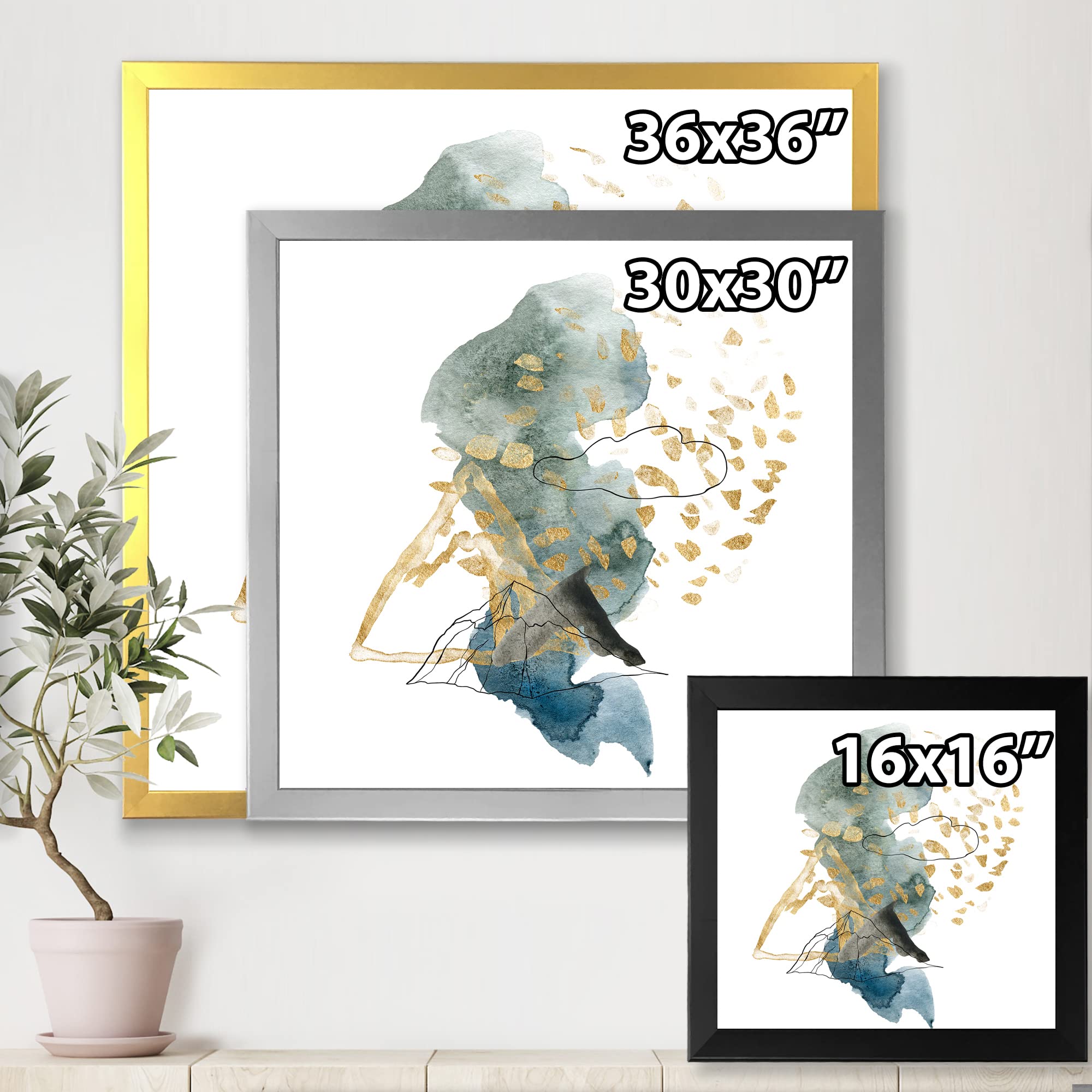 Modern Framed Wall Art - Dark Blue Mountains & Gold Strokes Landscape Painting | Home & Office Decor | Living Room, Bedroom, Study Room Wall Decor