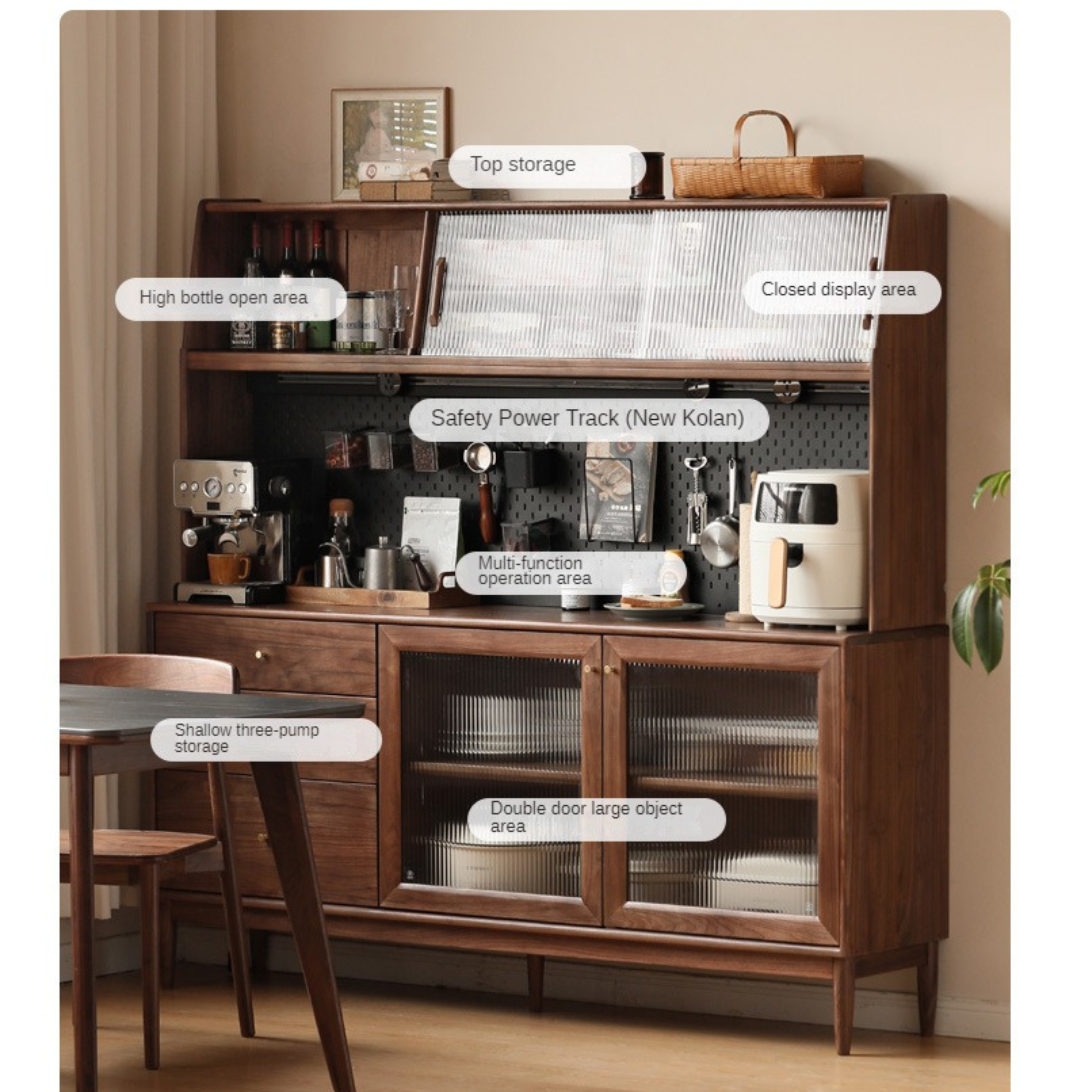 Solid Black Walnut Wood Sideboard Buffet Cabinet - Elegant Dining Room Storage for China, Linens & Entertaining Essentials