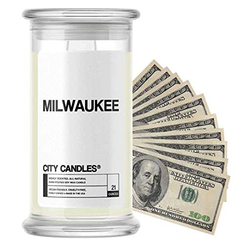 Milwaukee City Cash Money Candles with Guaranteed Rare $2 Bill Inside ($2-$2500 Value) | 21oz Jar Candle in 30+ Fragrances Like Jamaican Me Crazy | Perfect for Home Decor, Gifts & Relaxation