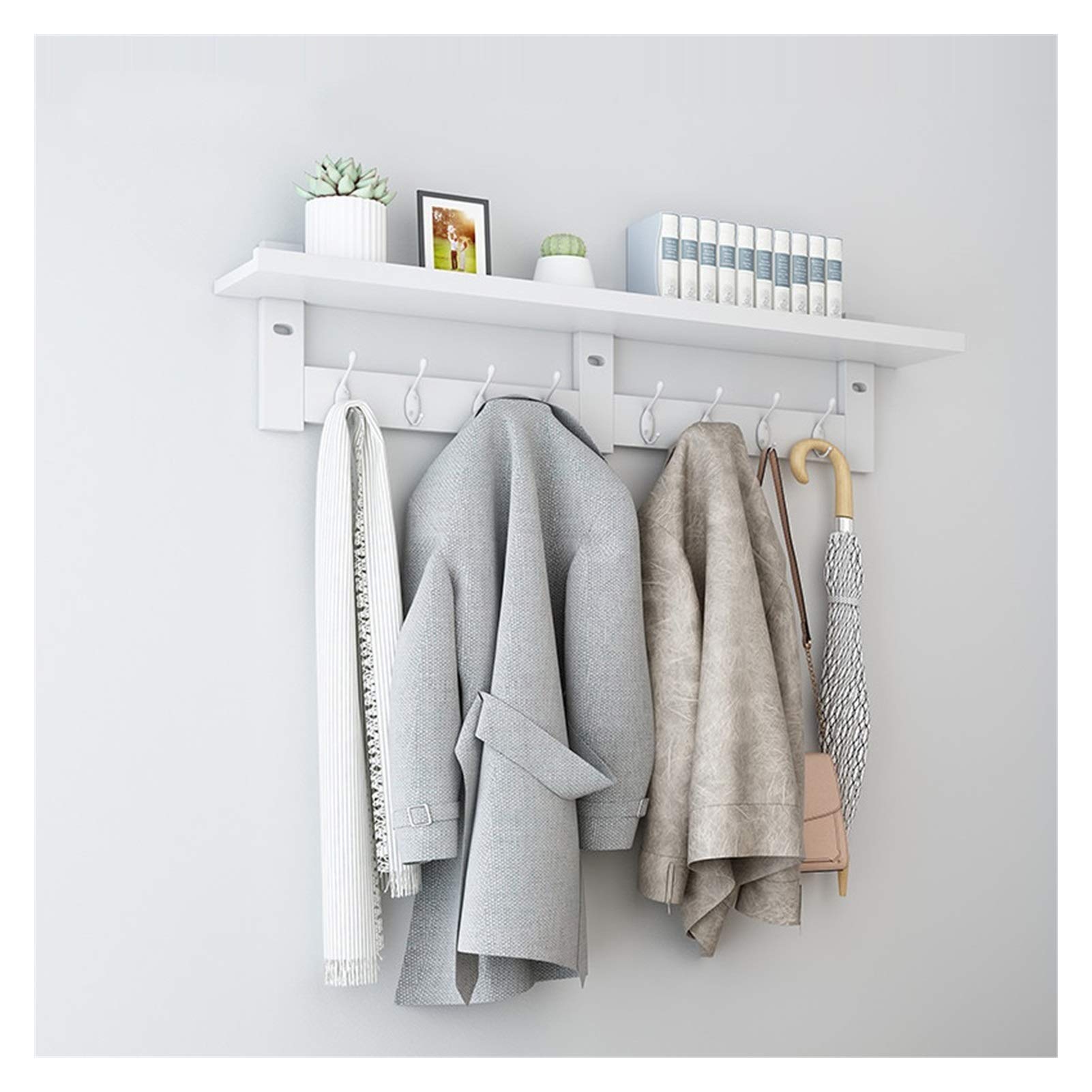 Modern Wooden Wall Mounted Coat Rack with Storage Shelf & Metal Hooks - No Drill Entryway Organizer for Bedroom, Living Room, Kitchen, Bathroom - Perfect for Hanging Coats, Hats, Bags & Decorating Small Spaces