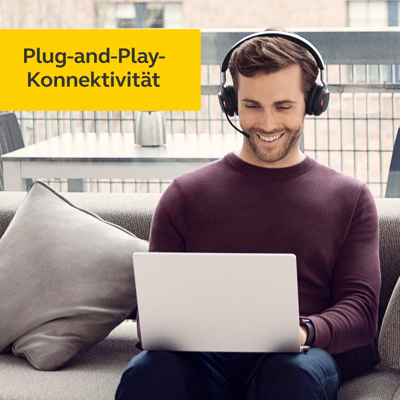 Jabra Evolve2 65 Wireless PC Headset with Noise Cancelling & Microsoft Teams Certified – Bluetooth USB-C Headphones with Charging Stand & Long Battery Life – Black – Perfect for Remote Work, Video Calls & Office Use