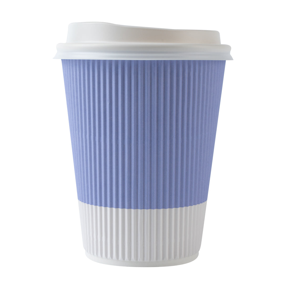 12 oz Light Purple Paper Ripple Wall Coffee Cups with White Lids - 3.5