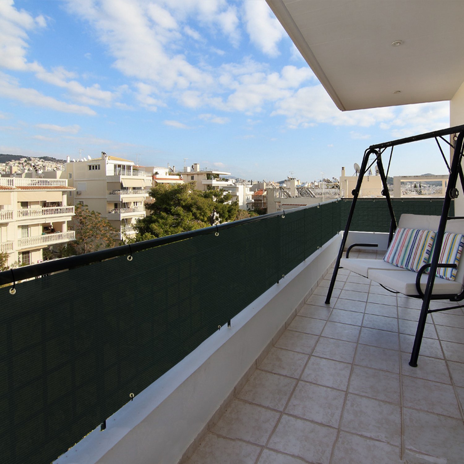 3' x 242' Green Balcony Privacy Screen - Durable Outdoor Fence Panels with Zip Ties for Apartment Railing, Porch, Deck & Backyard - Perfect for Creating Shade, Wind Protection and Enhanced Privacy in Outdoor Spaces