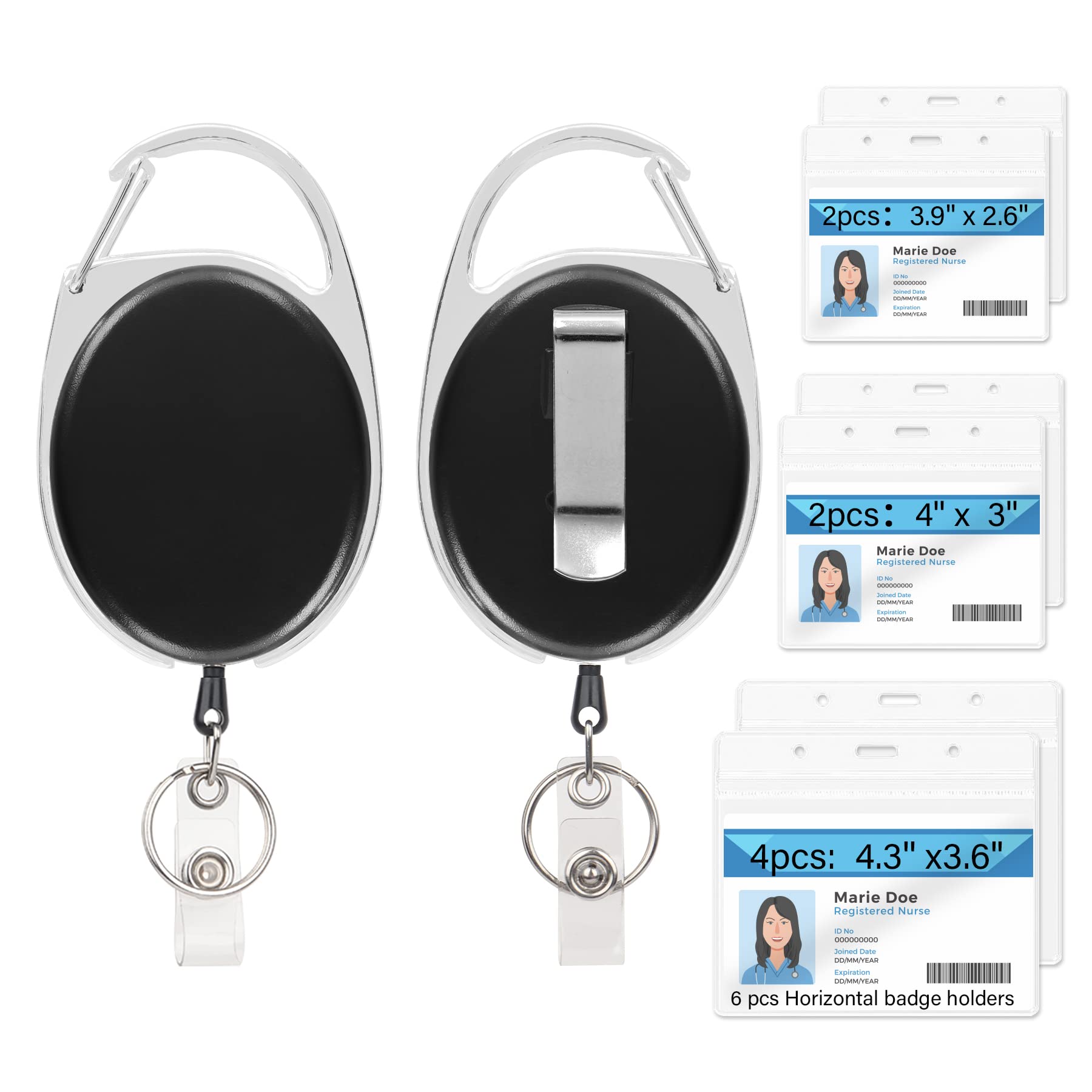 2-Pack Heavy Duty Retractable Badge Holder with Carabiner Clip & 24